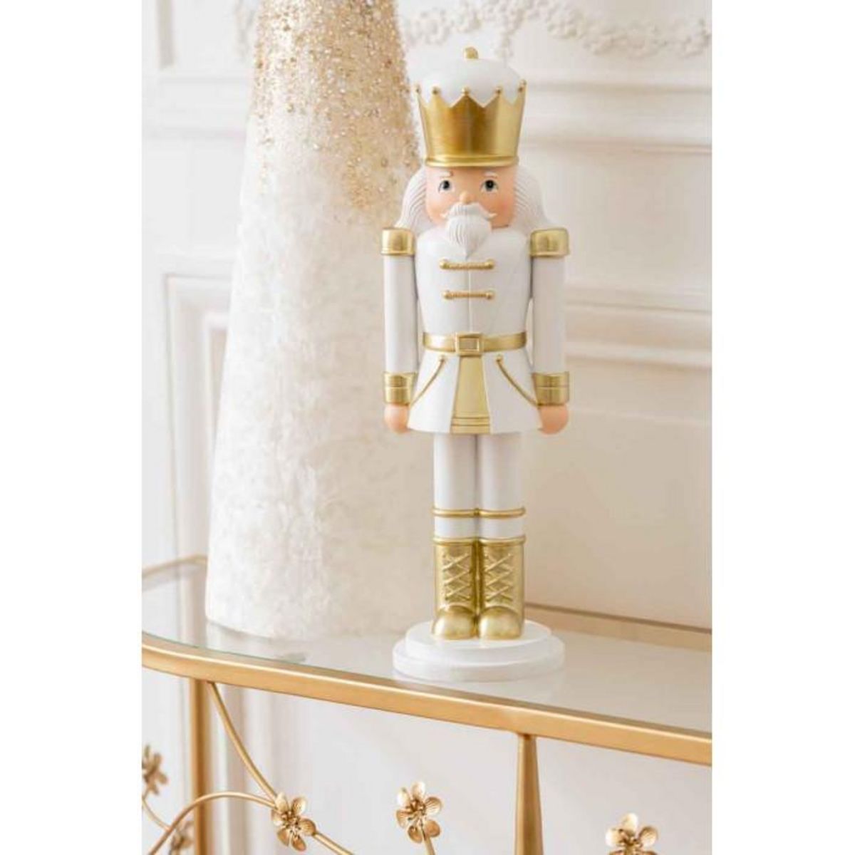 Paris Prix Statuette Déco  Casse-Noisette  28cm Blanc & Or