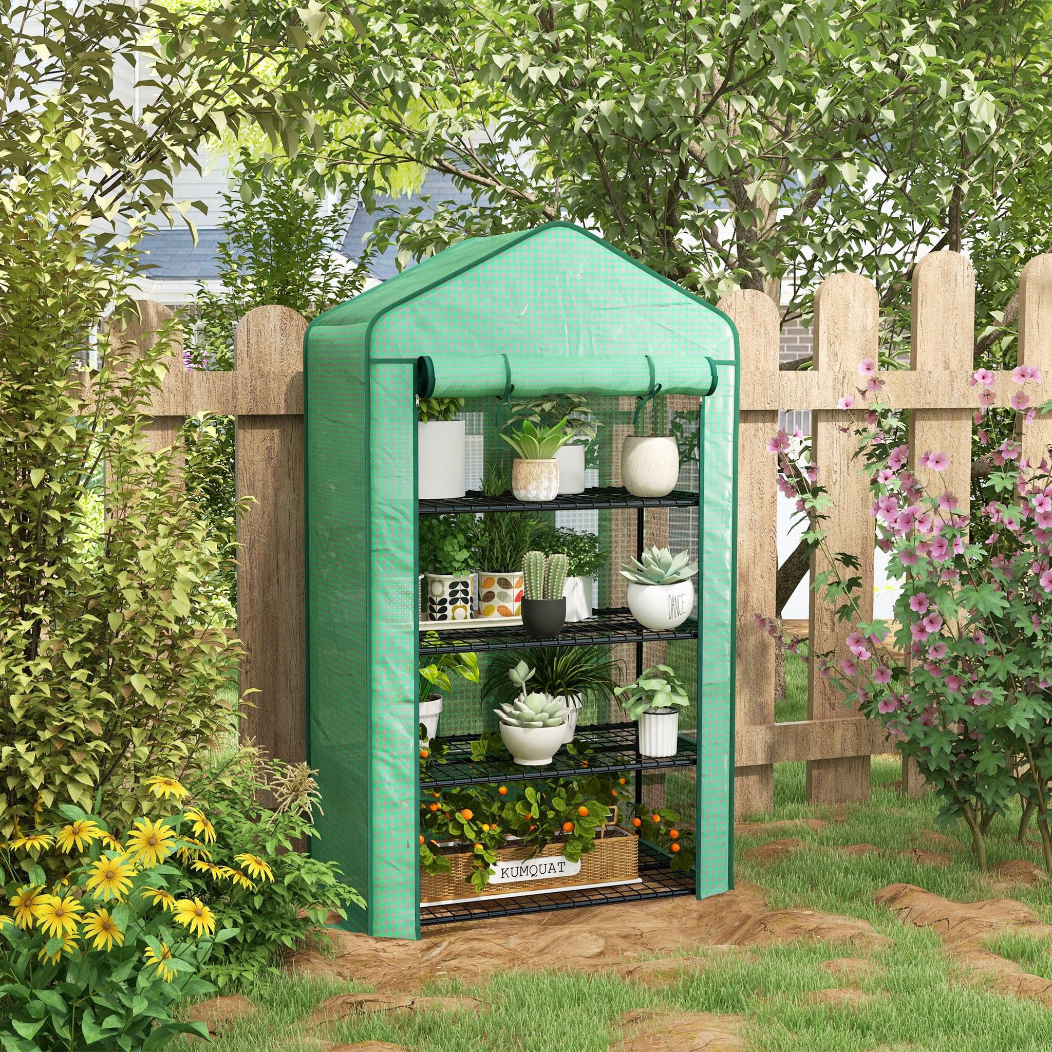 Voir la diapositive 2 : OUTSUNNY Serre de jardin balcon étagère serre 4 niveaux acier bâche PE haute densité vert