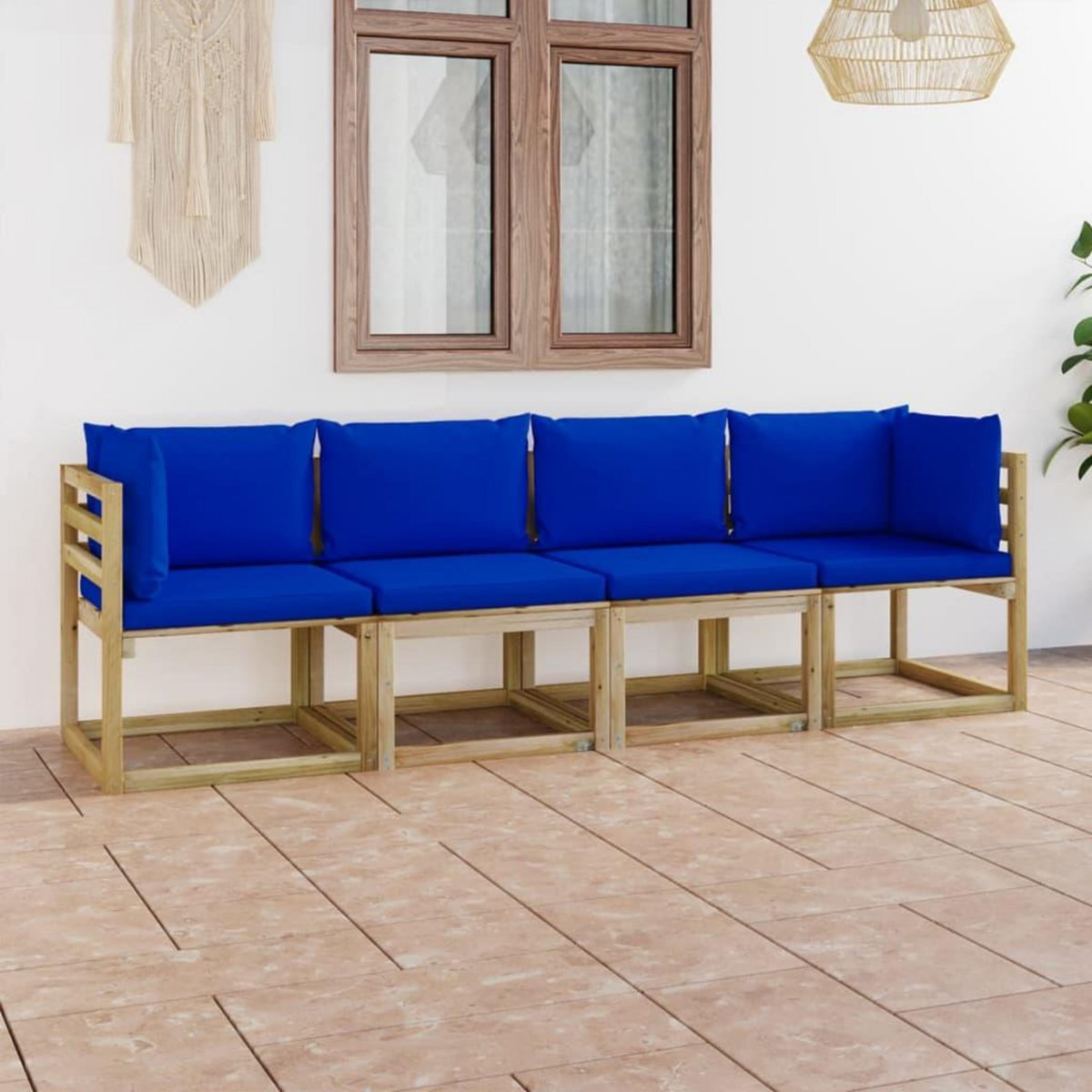 VIDAXL Canape de jardin 4 places avec coussins bleu