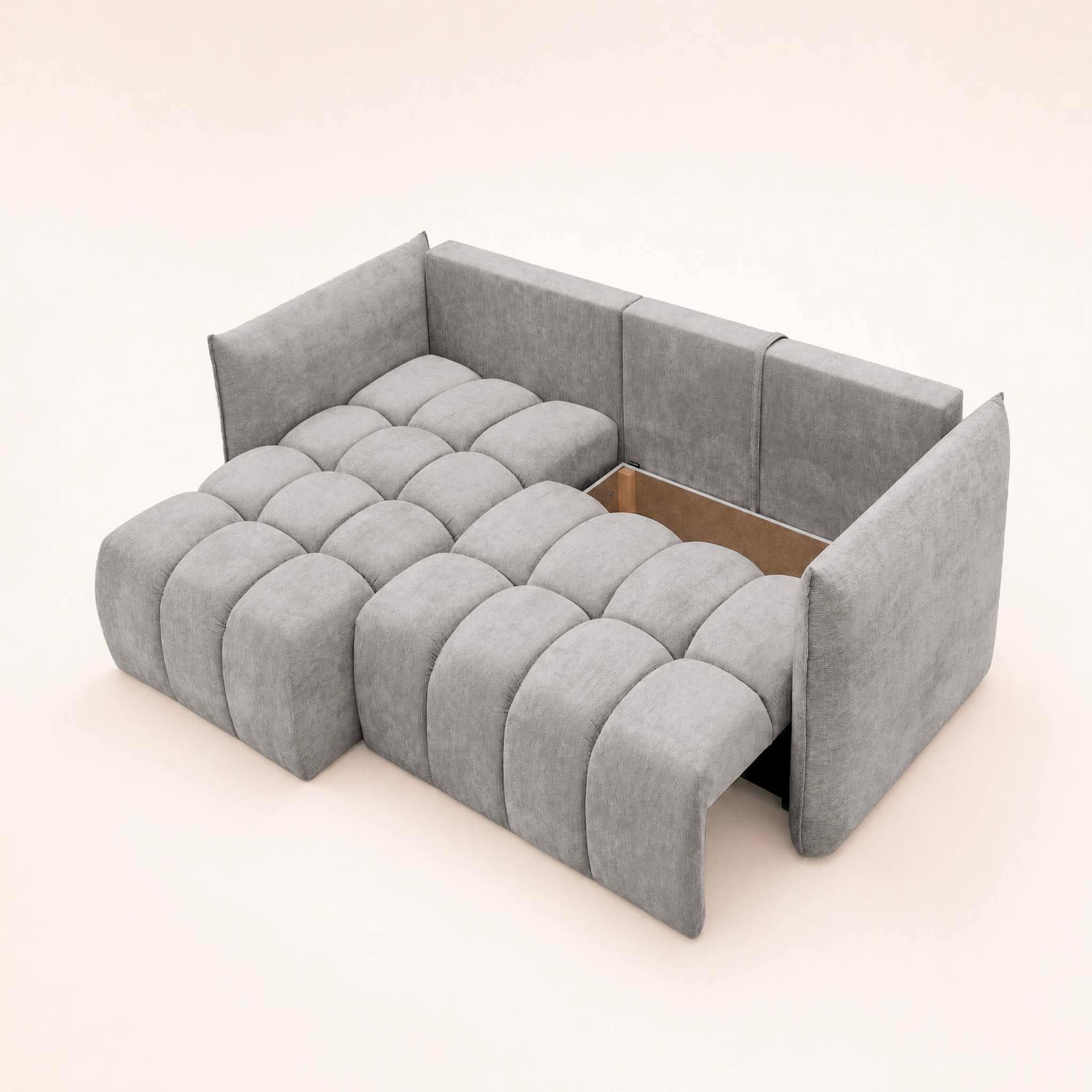 Voir la diapositive 5 : BEST MOBILIER Ambroise - canapé d'angle gauche 4 places convertible avec coffre en velours texturé