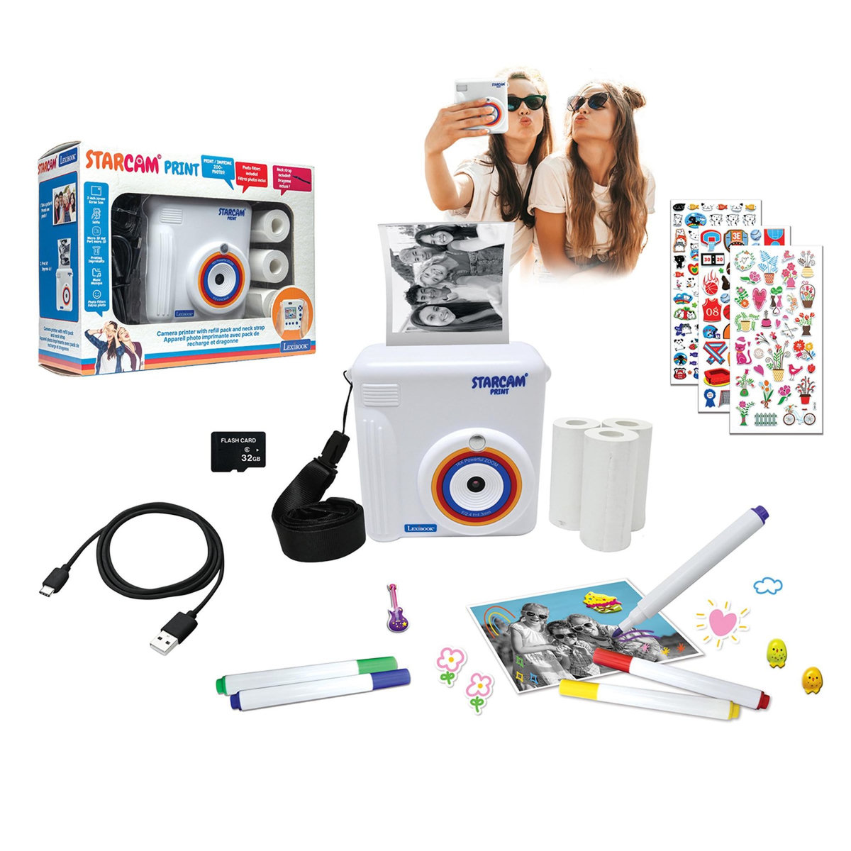 Lexibook Starcam® Print, pack caméra avec imprimante instantanée, 3 rouleaux de papier et dragonne