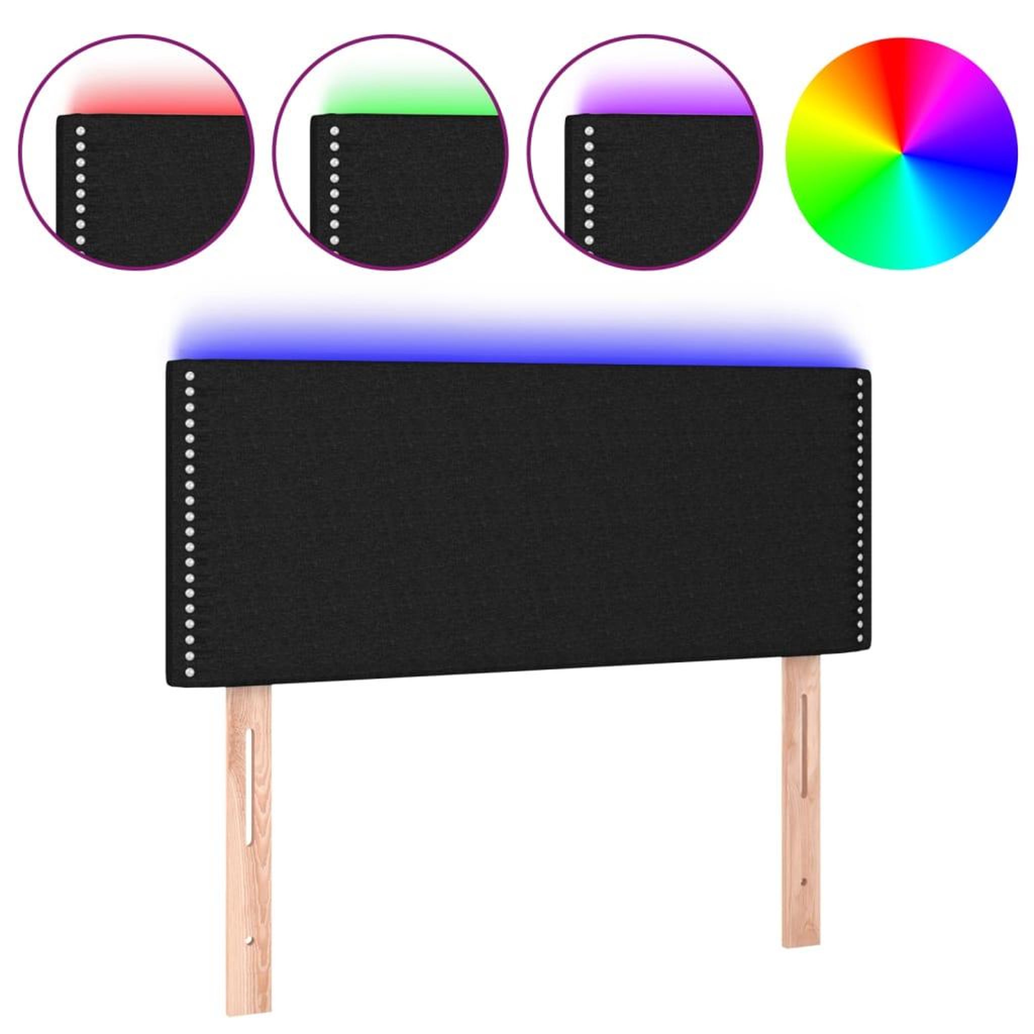 Voir la diapositive 2 : VIDAXL Tete de lit a LED Noir 80x5x78/88 cm Tissu