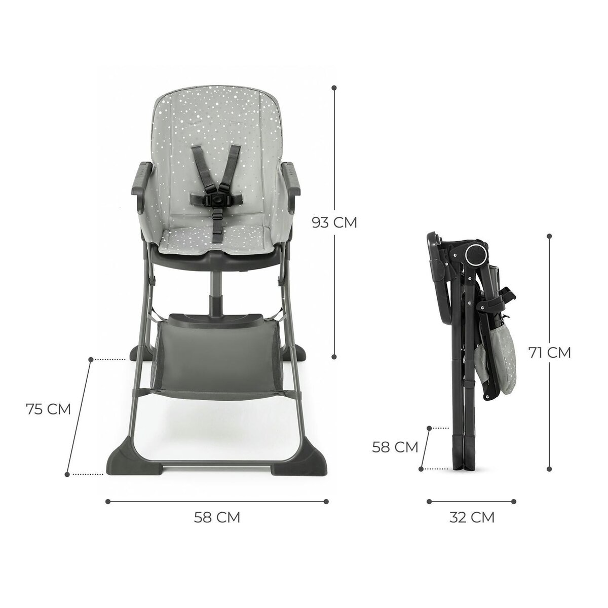 KINDERKRAFT Kinderkraft Highchair Foldee - Chaise de salle à manger pliable