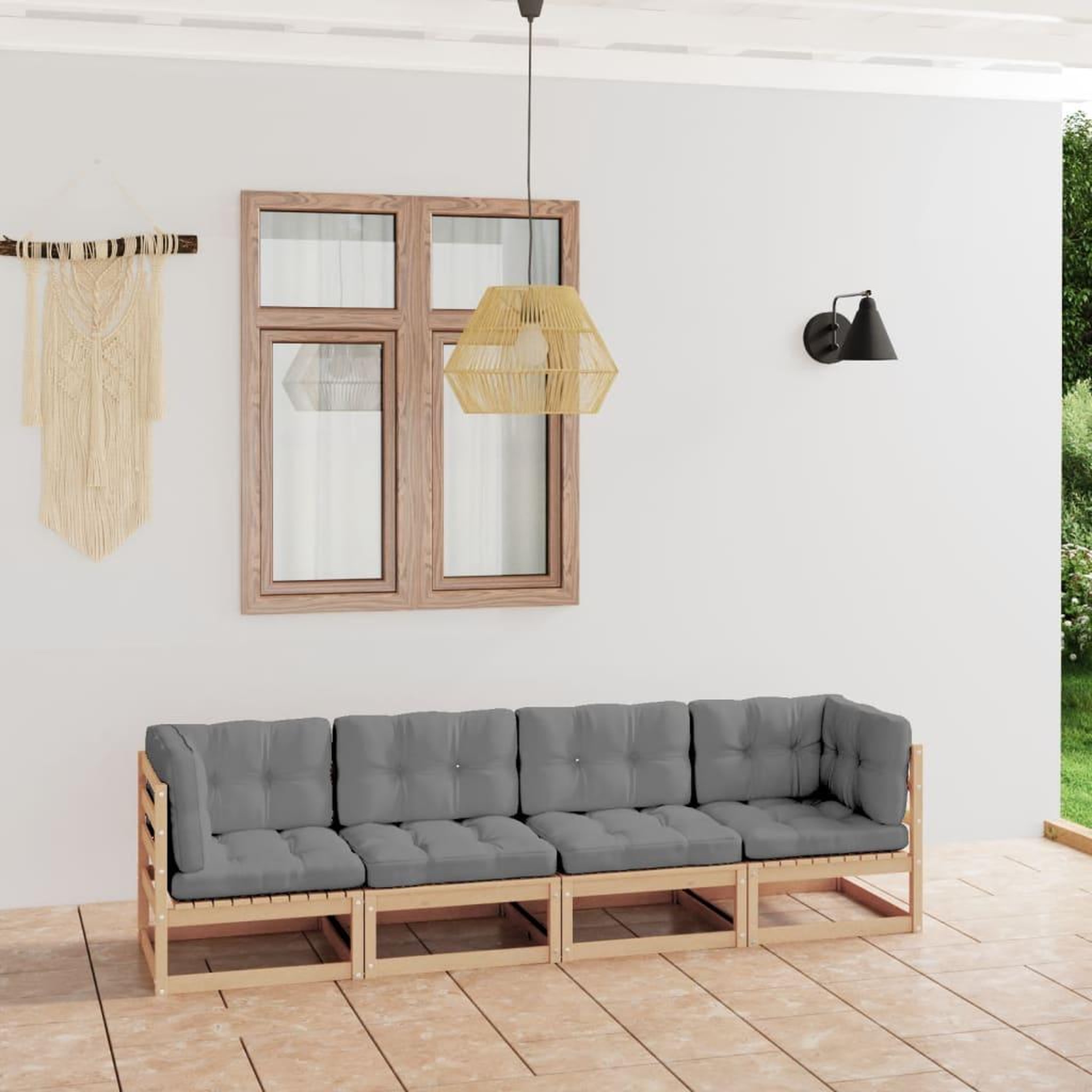 Voir la diapositive 1 : VIDAXL Canape 4 places de jardin avec coussins Bois de pin massif