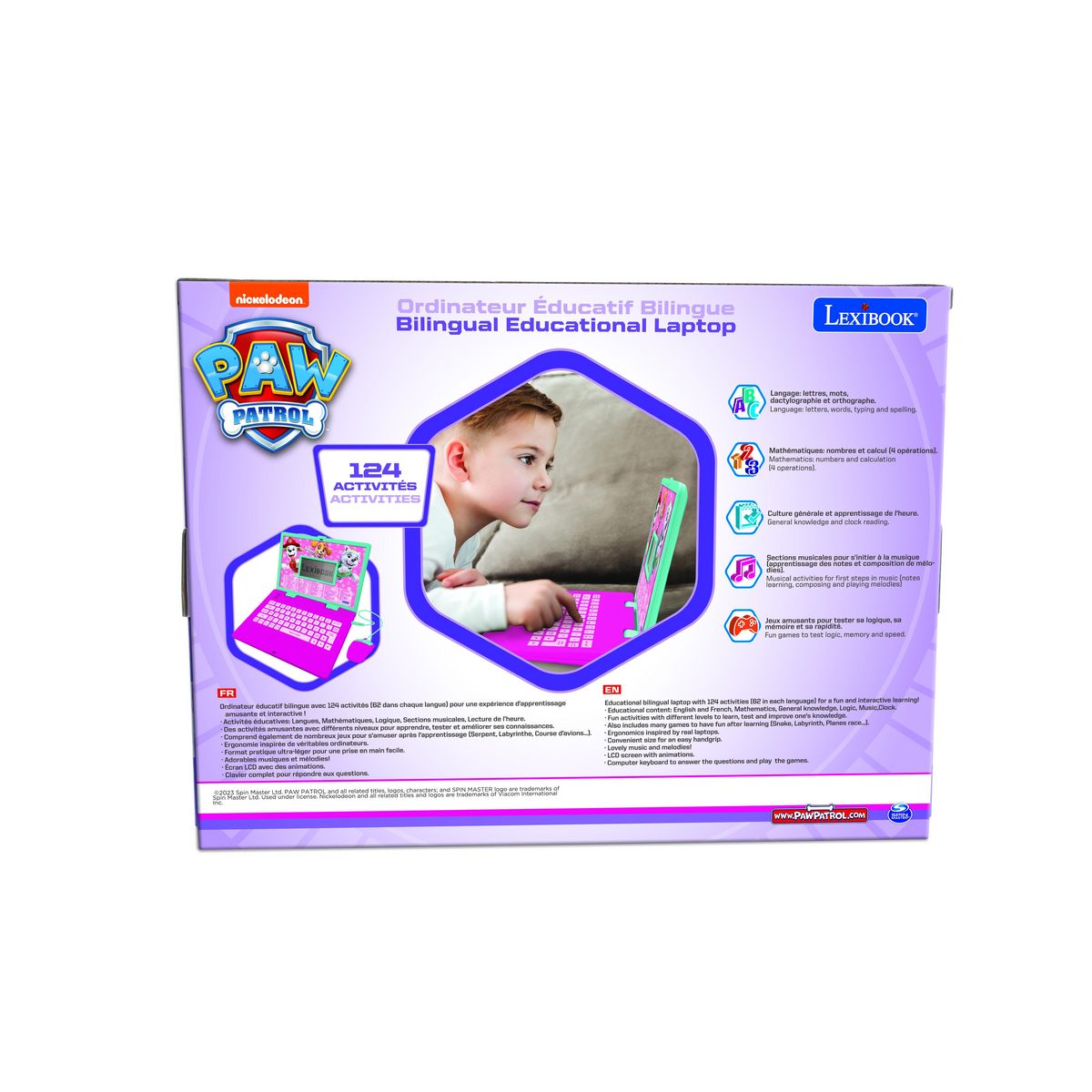 Lexibook Ordinateur portable éducatif bilingue La Pat Patrouille Girly (FR/EN)