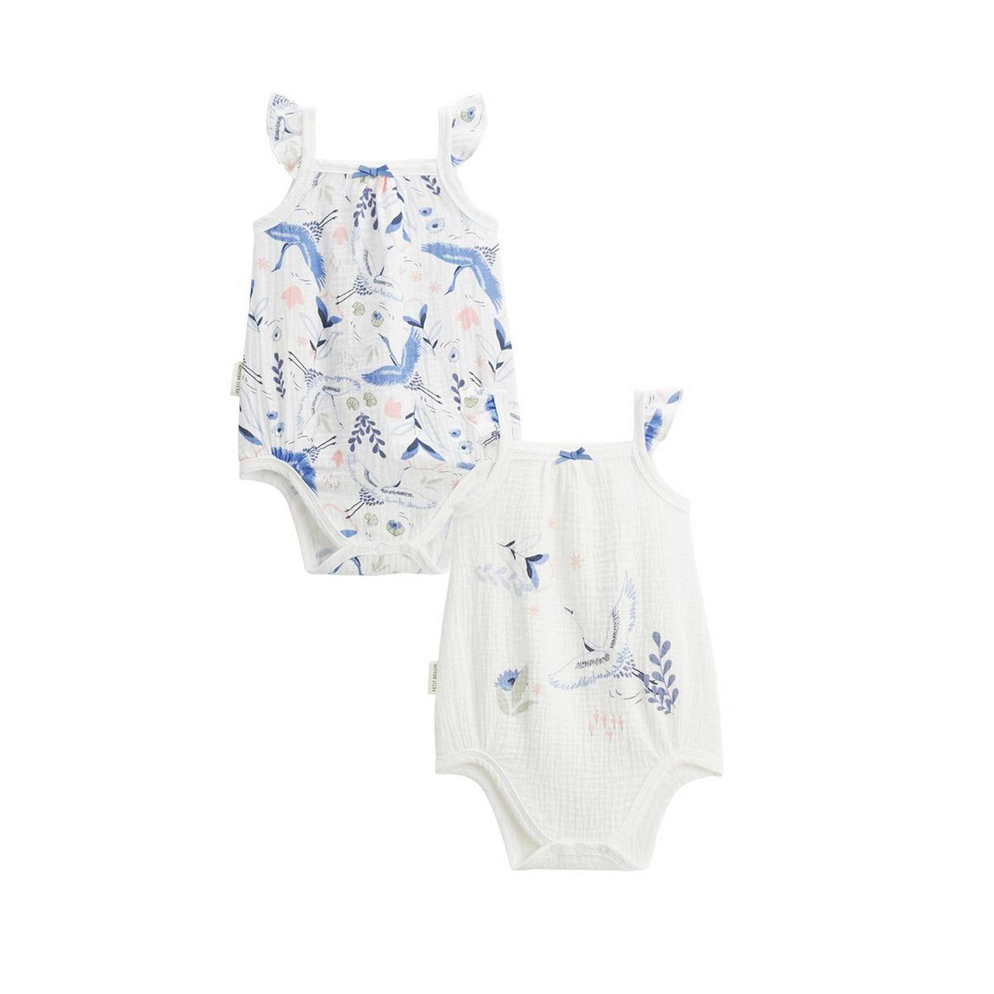 Voir la diapositive 1 : PETIT BEGUIN Lot de 2 bodies bébé à bretelles en gaze de coton tiana