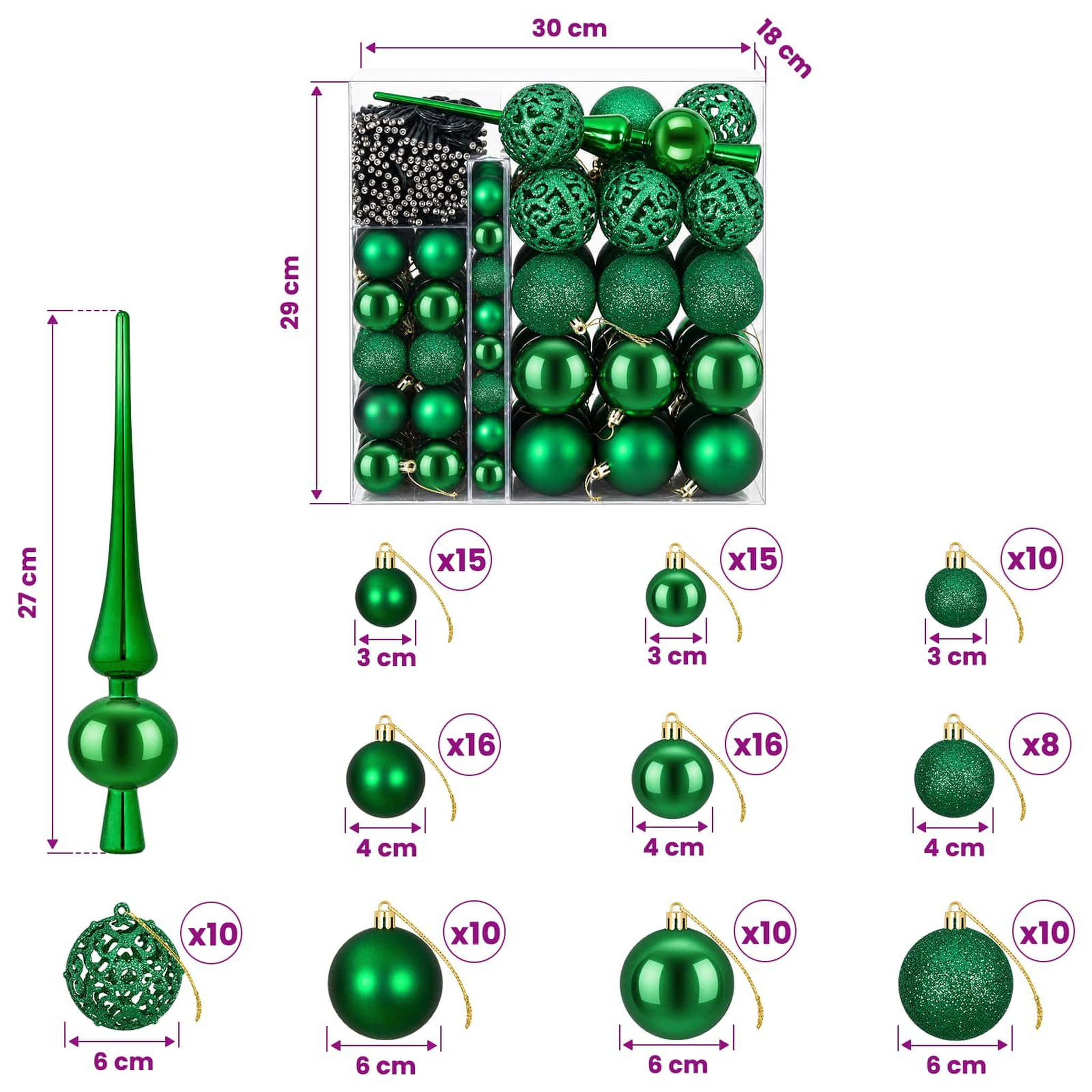 Voir la diapositive 3 : VIDAXL Ensemble de Boules de Noël 120 pc Vert Diam. 6 cm Plastique