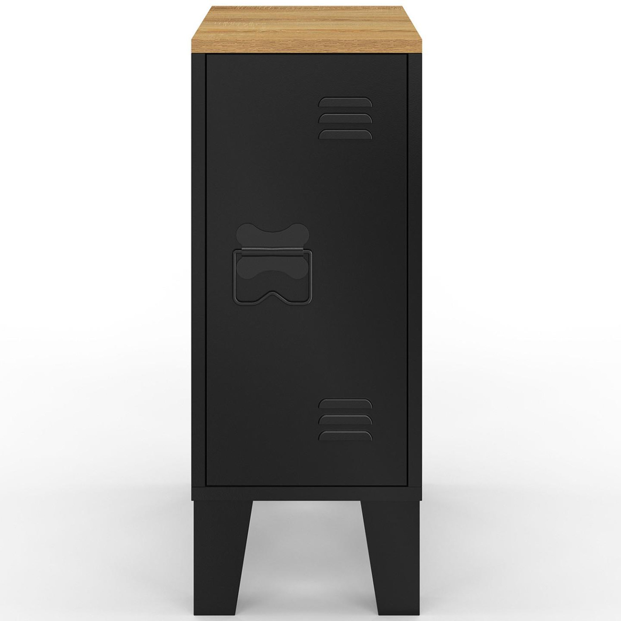 Voir la diapositive 3 : ID MARKET Lot de 2 tables de chevet étroites ester 1 porte métal noir plateau façon hêtre design industriel