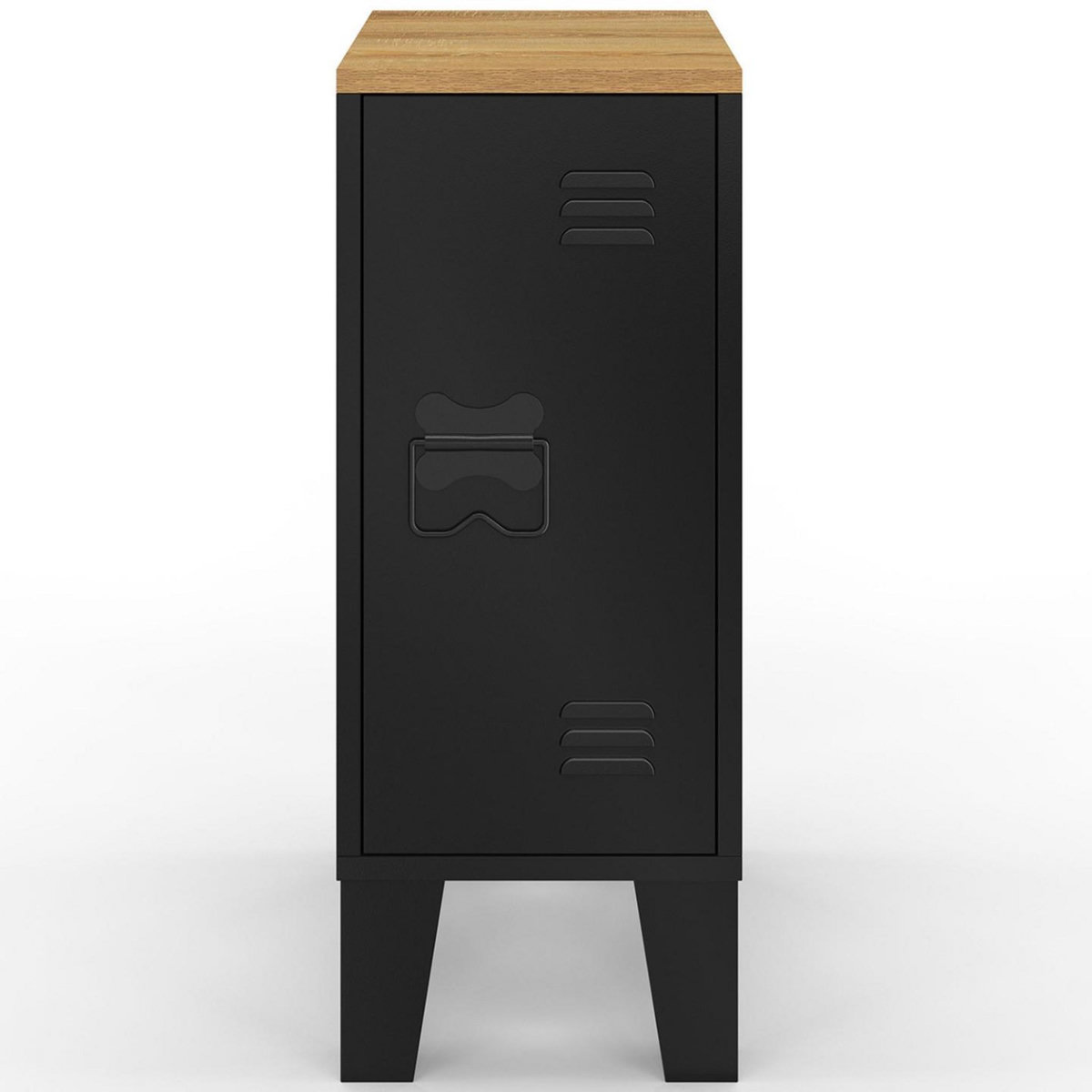 ID MARKET Lot de 2 tables de chevet ESTER 1 porte métal noir plateau façon hêtre design industriel