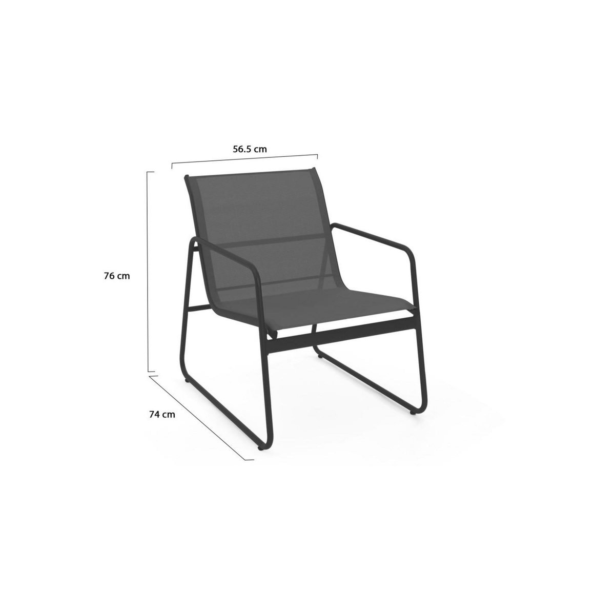 ID MARKET Salon de jardin bas MALAGA table et 2 fauteuils en acier et textilène gris anthracite