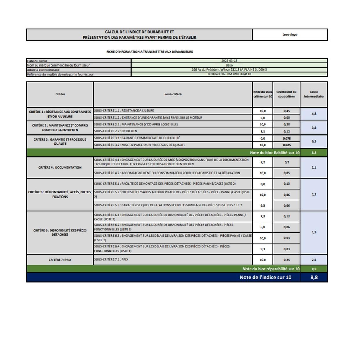 Beko Lave-linge hublot 8kg 1400 tours/min - BM3WFU48411B