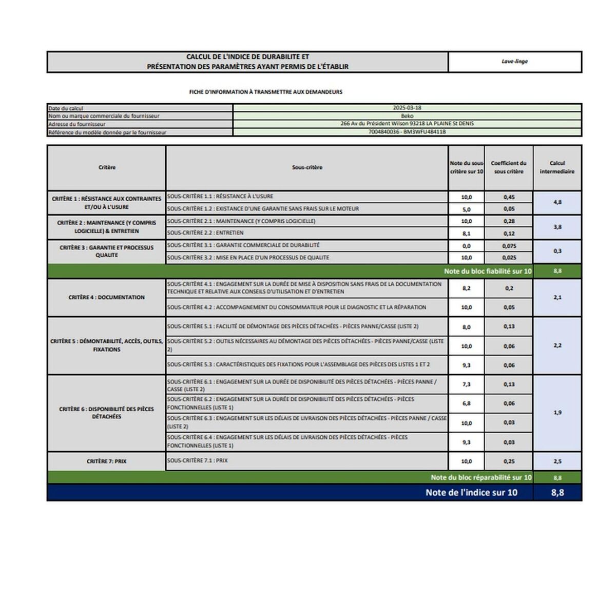 Beko Lave-linge frontal 8kg 1400 tours/min - BM3WFU48411B