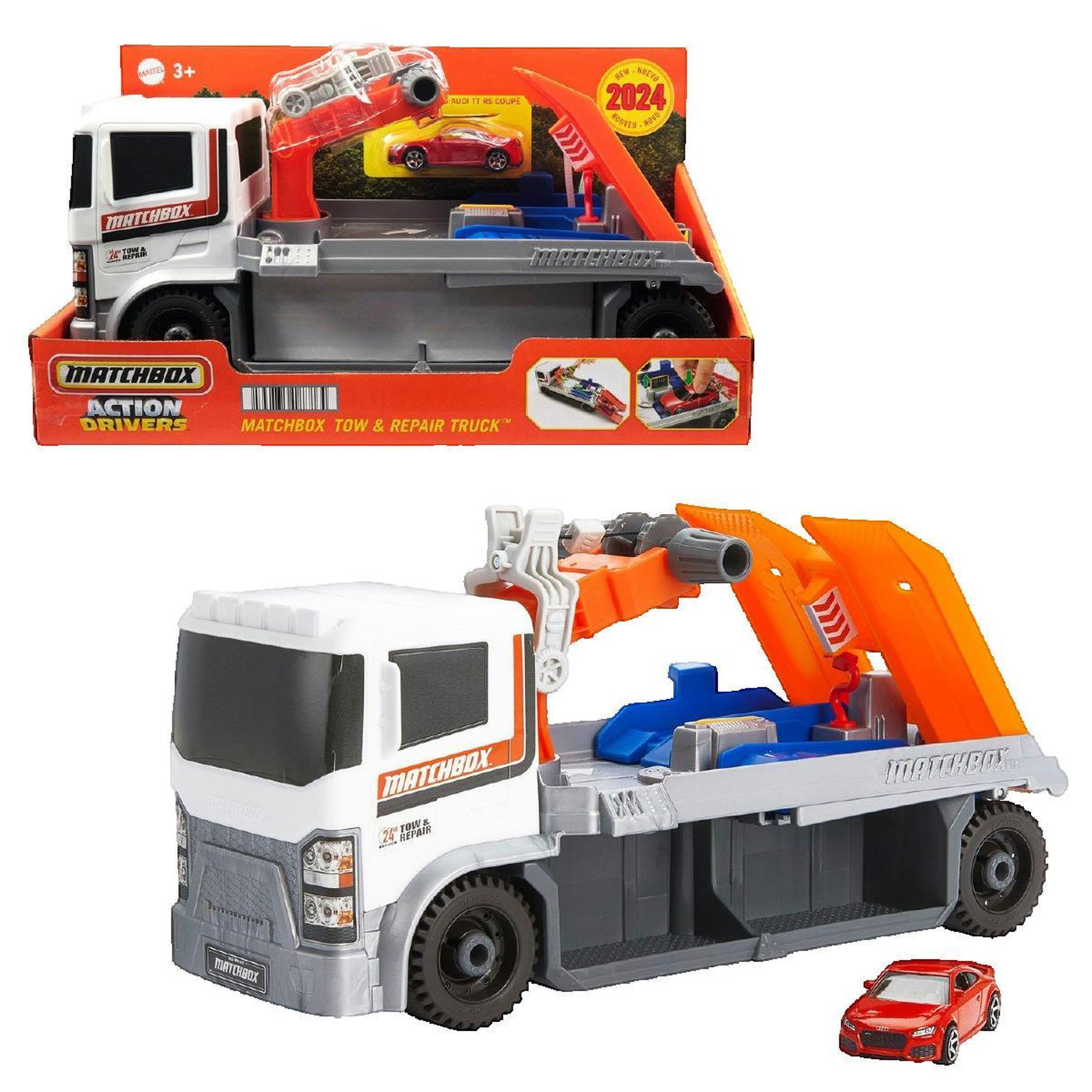 Matchbox Camion de dépannage Mattel avec rampe et grue opérationnelle