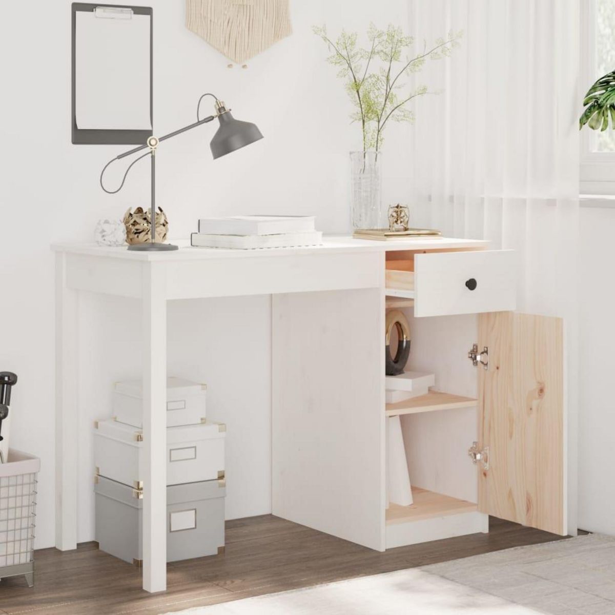 VIDAXL Bureau Blanc 100x50x75 cm Bois massif de pin
