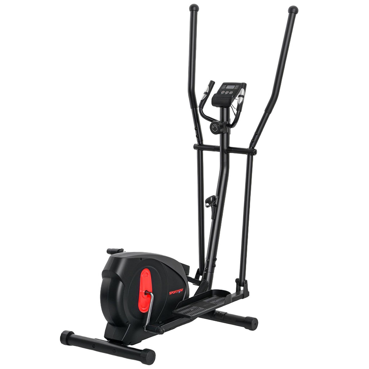 HOMCOM Vélo elliptique magnétique 8 niveaux résistance écran LED multifonction roulettes déplacement rouge noir