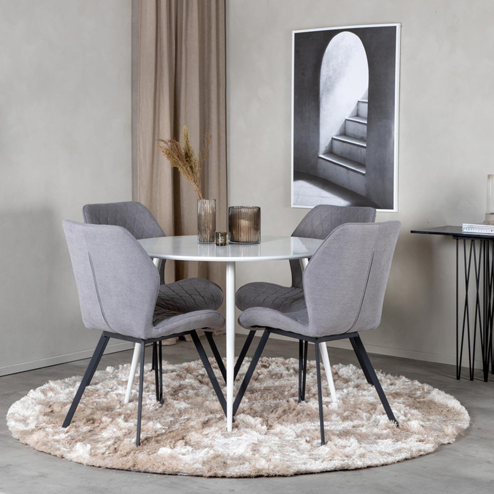 Voir la diapositive 4 : Paris Prix Ensemble table à manger & 4 chaises  plaza & gemma  100cm blanc & gris