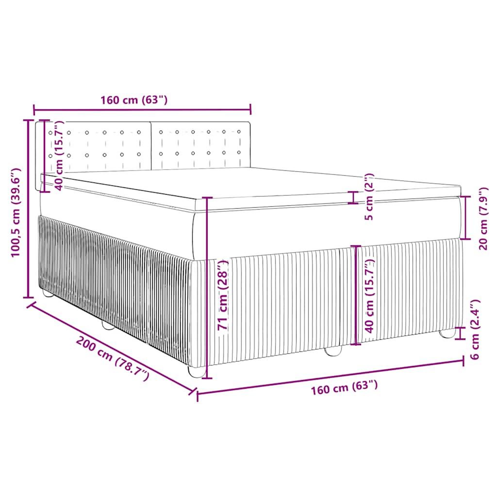 Voir la diapositive 6 : VIDAXL Sommier a lattes de lit avec matelas Gris fonce 160x200cm Tissu