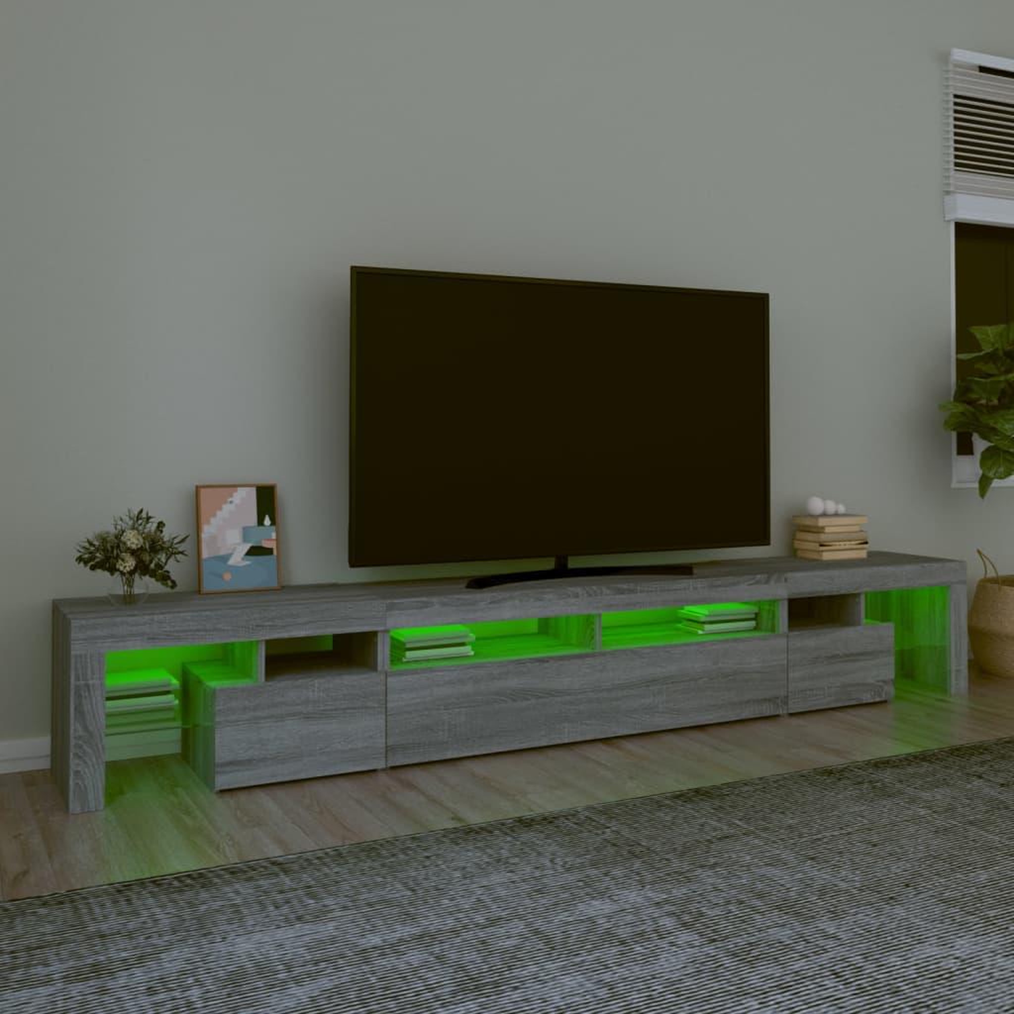Voir la diapositive 4 : VIDAXL Meuble TV avec lumieres LED Sonoma gris 260x36,5x40 cm