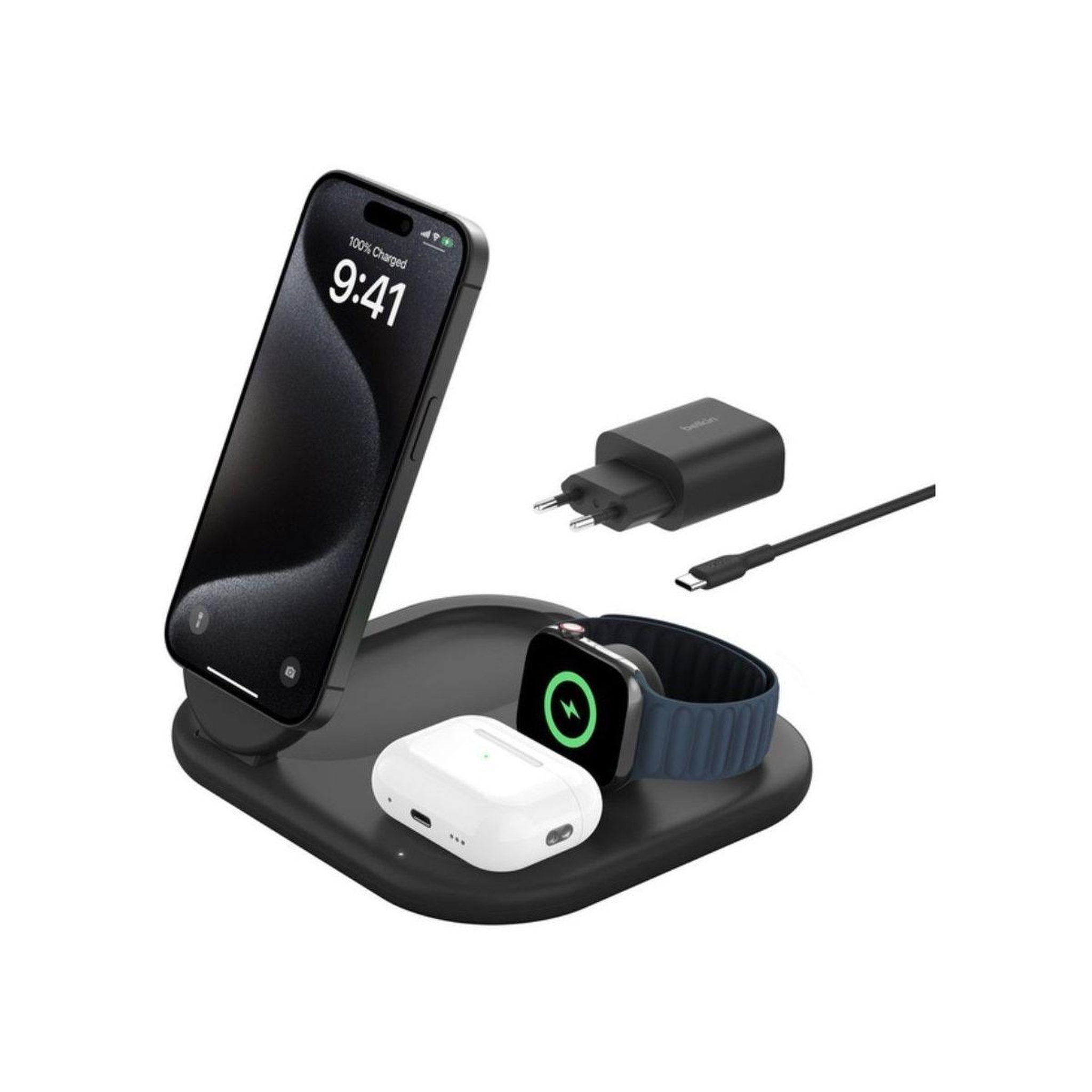 Belkin Chargeur induction qi2 15w 3en1 noir