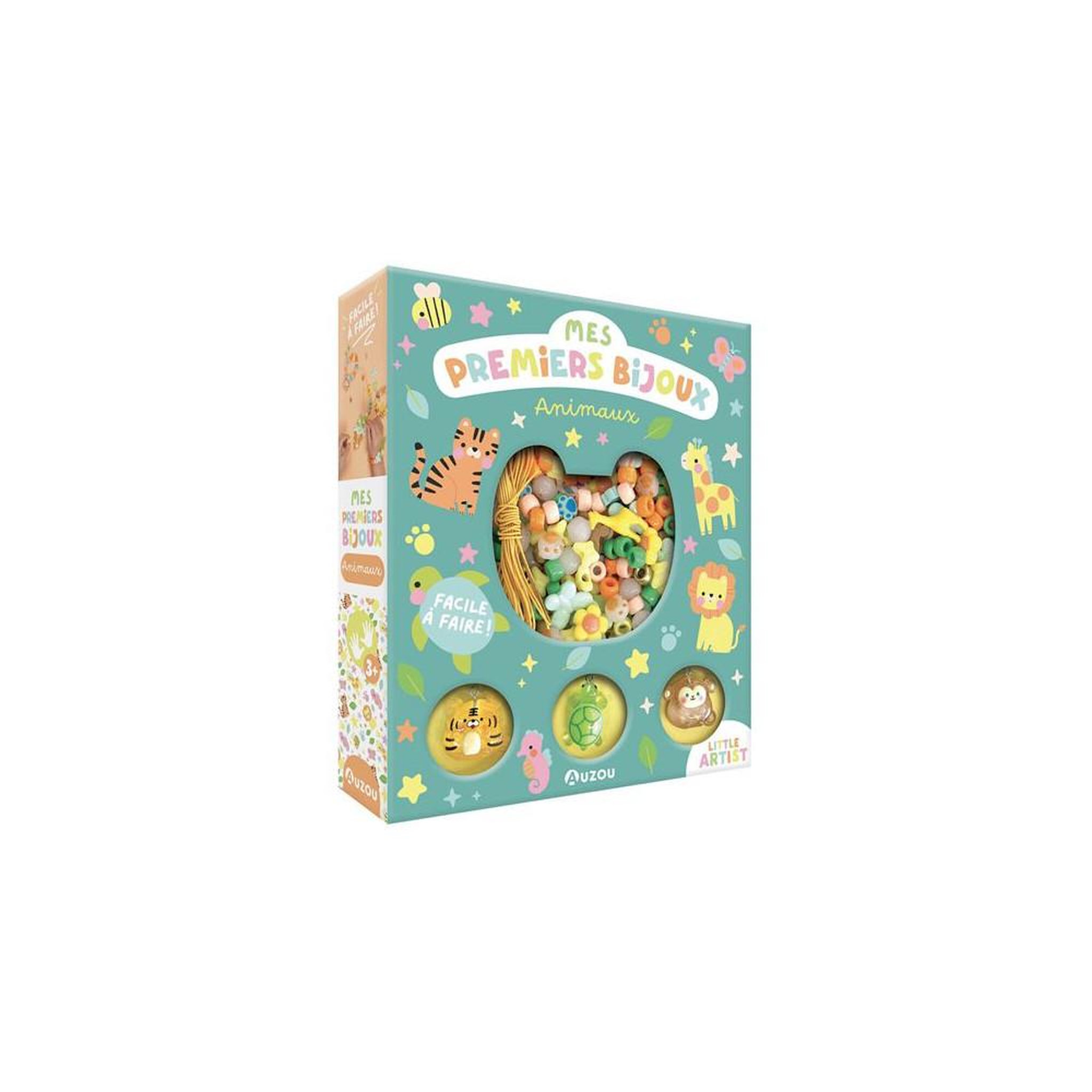 Kit de création de bijoux pour enfants animaux mes premiers bijoux, 230 perles fantaisie colorées et charms, formes variées, dès 3 ans