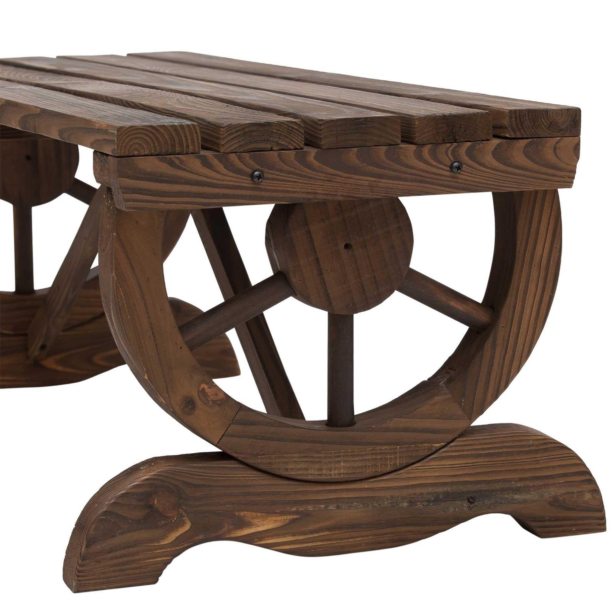 Voir la diapositive 4 : OUTSUNNY Banc de jardin 2 places style western piètement roues de charrette bois sapin traité carbonisation