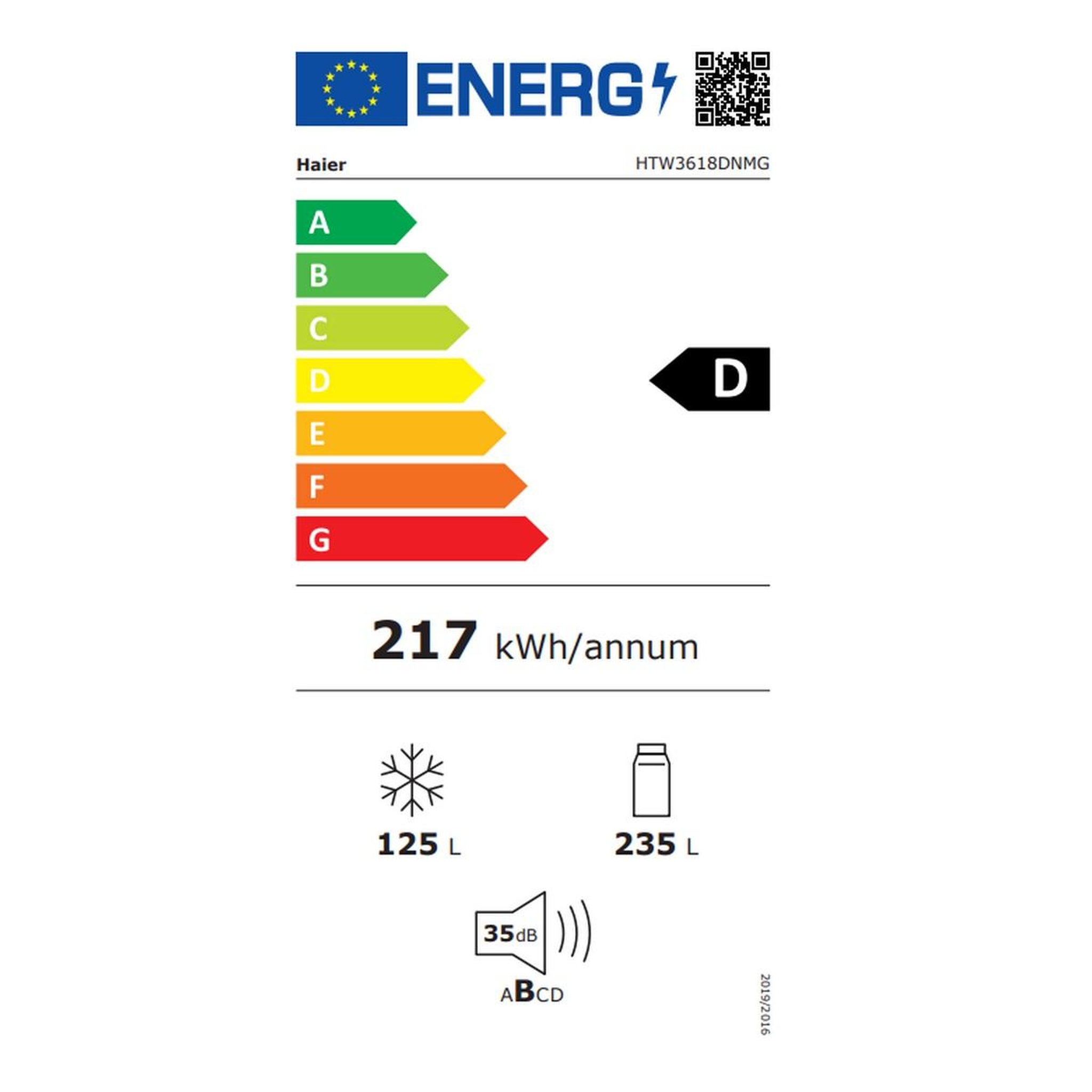 Voir la diapositive 2 : HAIER Réfrigérateur combiné 60cm 360l no frost argent - htw3618dnmg