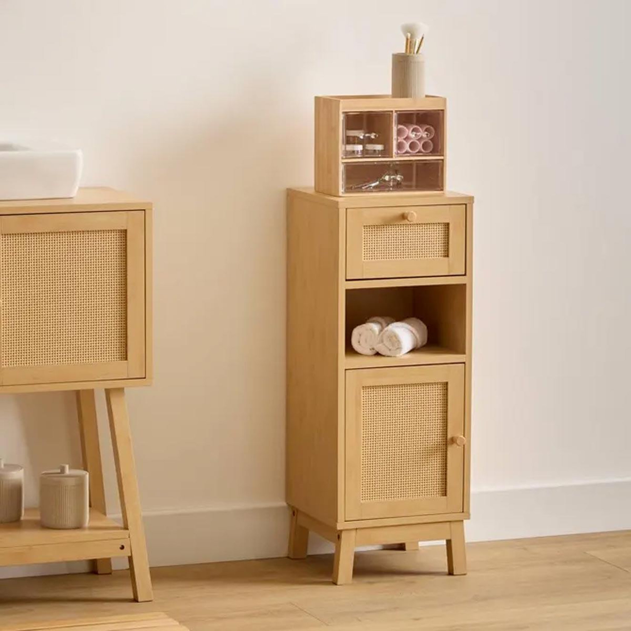 Voir la diapositive 4 : FIVE Meuble bas salle de bain  cane  80cm naturel