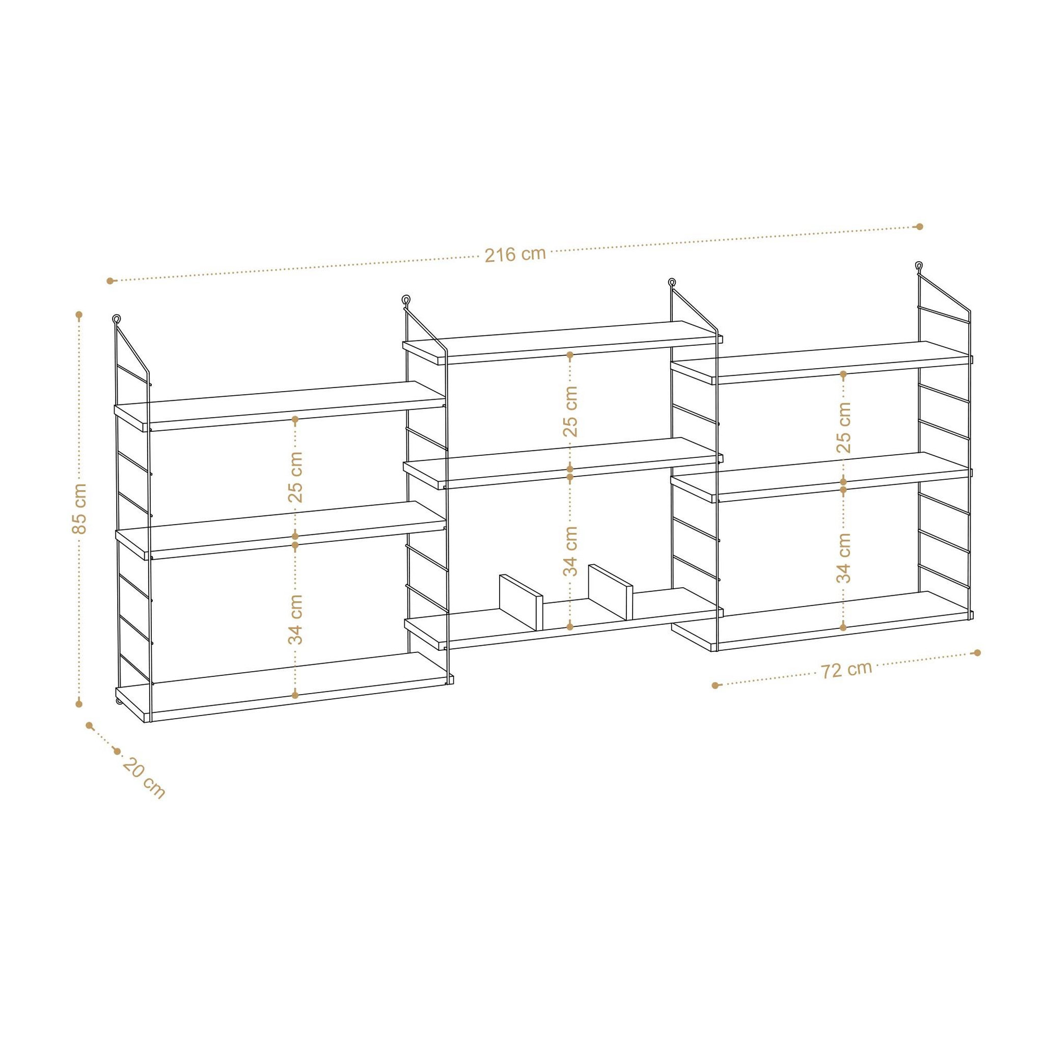 Habitat et Jardin Bibliothèque en bois  laba  - 216 x 20 x 85 cm - chêne
