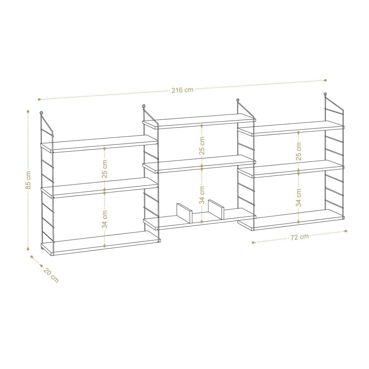 Habitat et Jardin Bibliothèque en bois  Laba  - 216 x 20 x 85 cm - Chêne