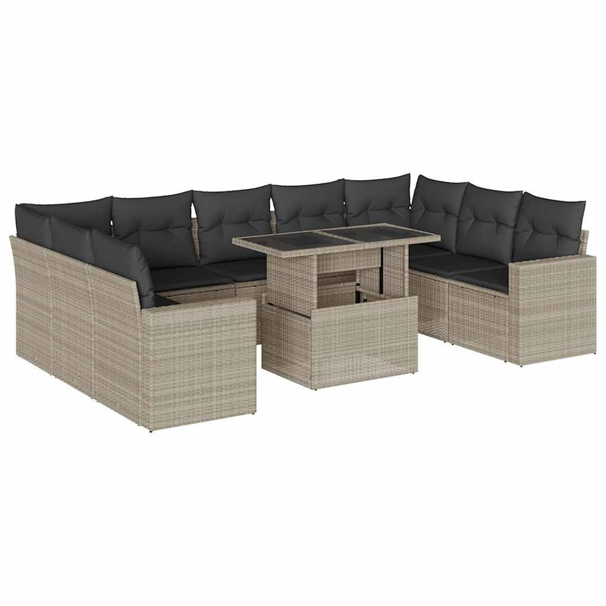 Voir la diapositive 2 : VIDAXL Salon de jardin avec coussins 10 pcs gris clair resine tressee