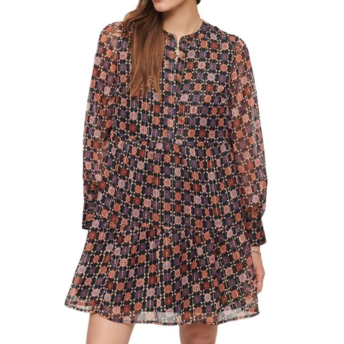 SUPERDRY Robe Noire à Motifs Femme Superdry Long Sleeve