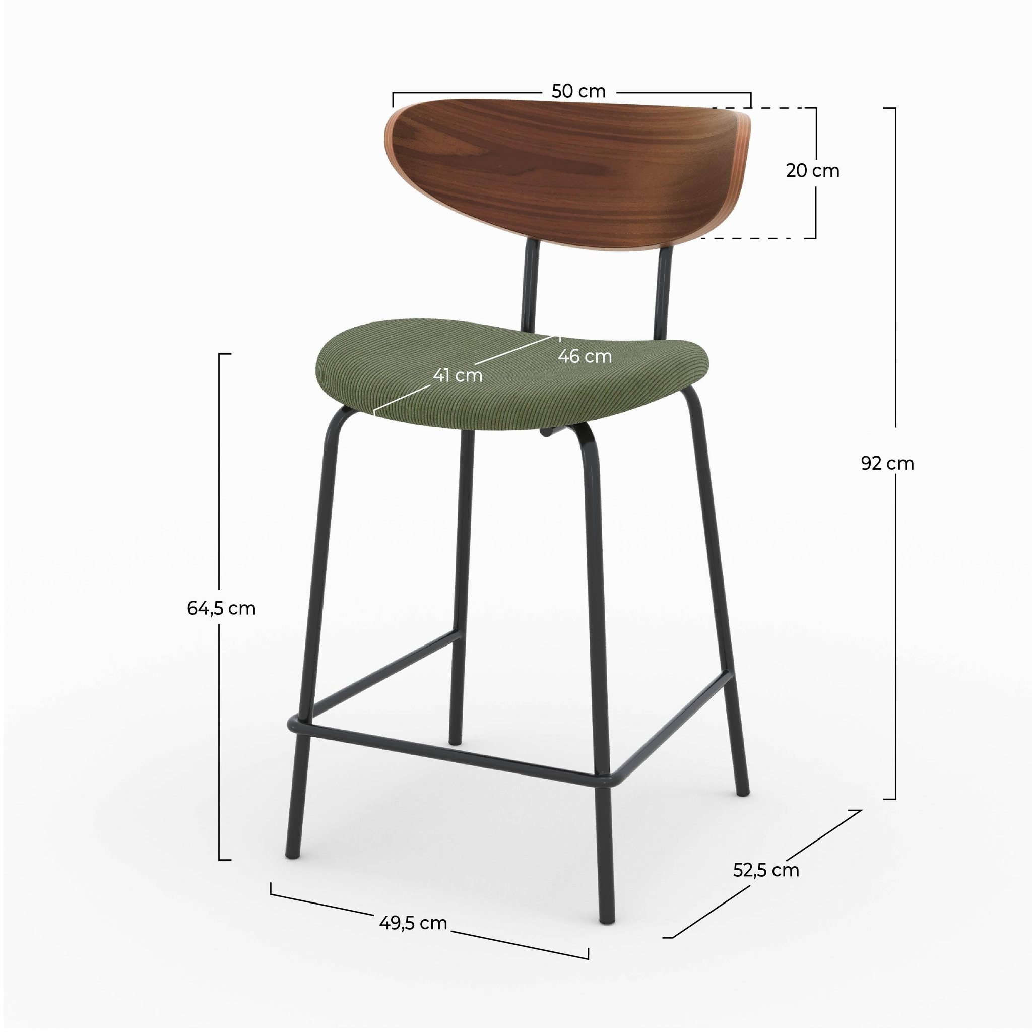 Voir la diapositive 4 : MAISON PAVANE Lot de 2 chaises pour îlot central en velours côtelé kaki 64.5 cm-jade