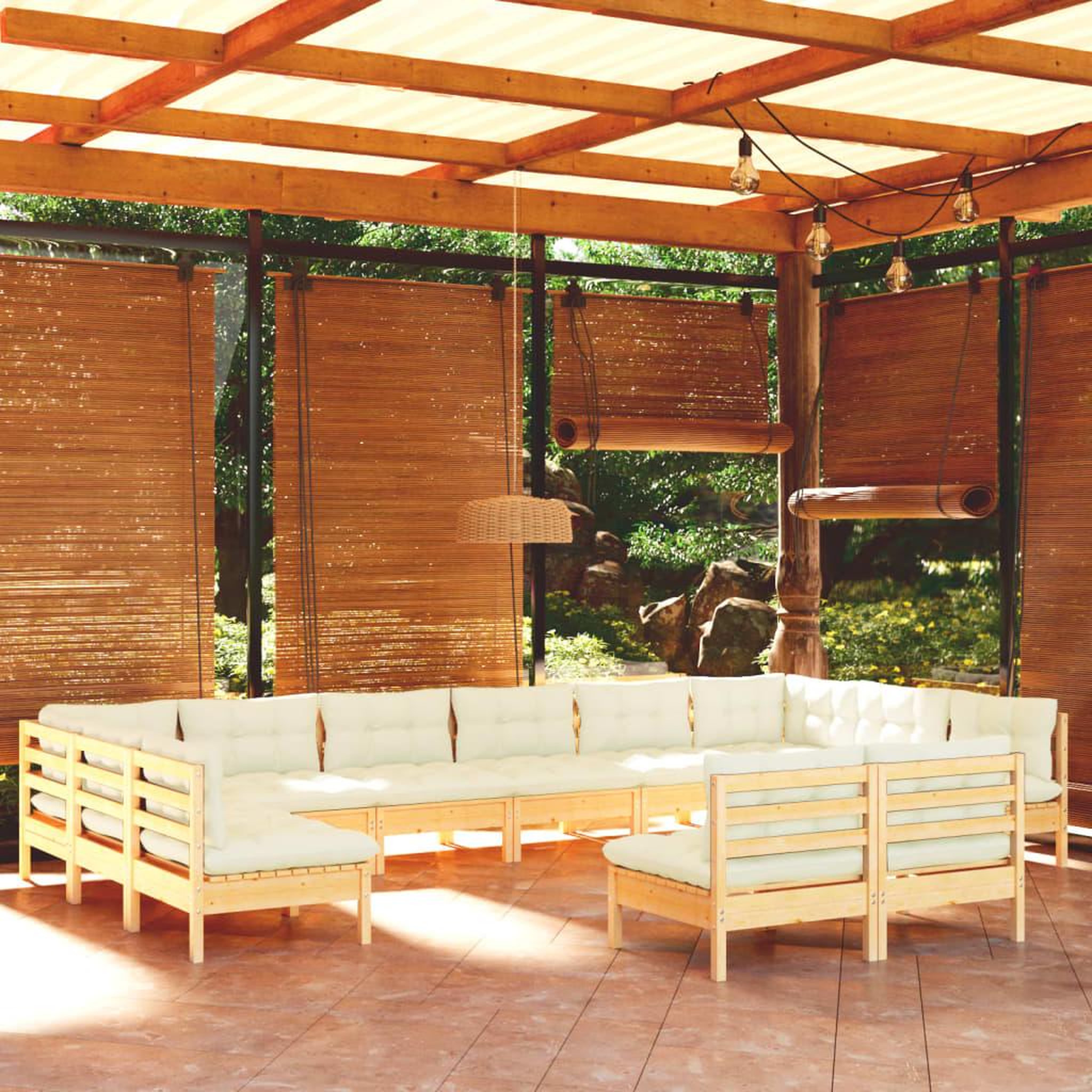 Voir la diapositive 1 : VIDAXL Salon de jardin 12 pcs avec coussins creme Bois de pin massif