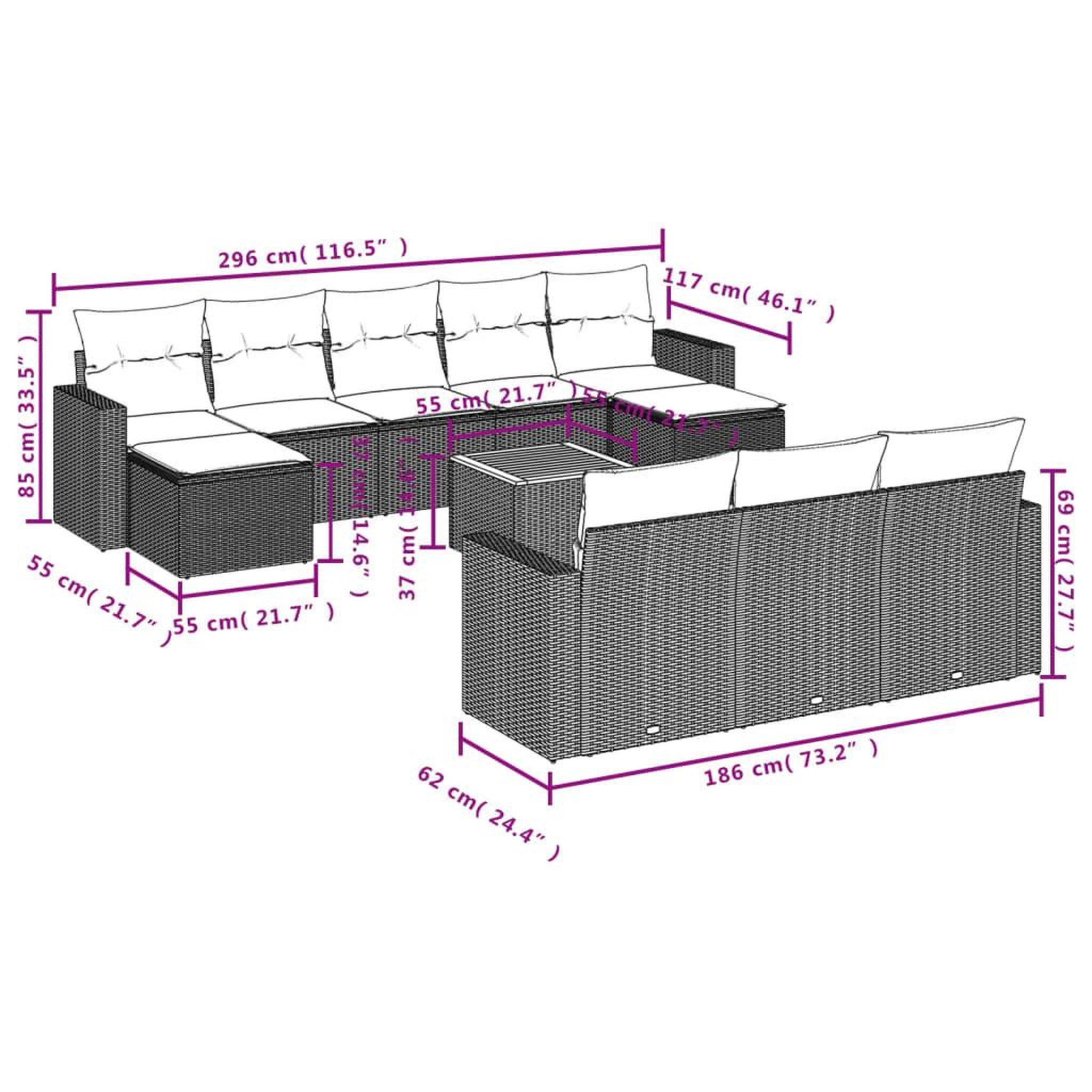 Voir la diapositive 4 : VIDAXL Salon de jardin 11 pcs avec coussins beige resine tressee