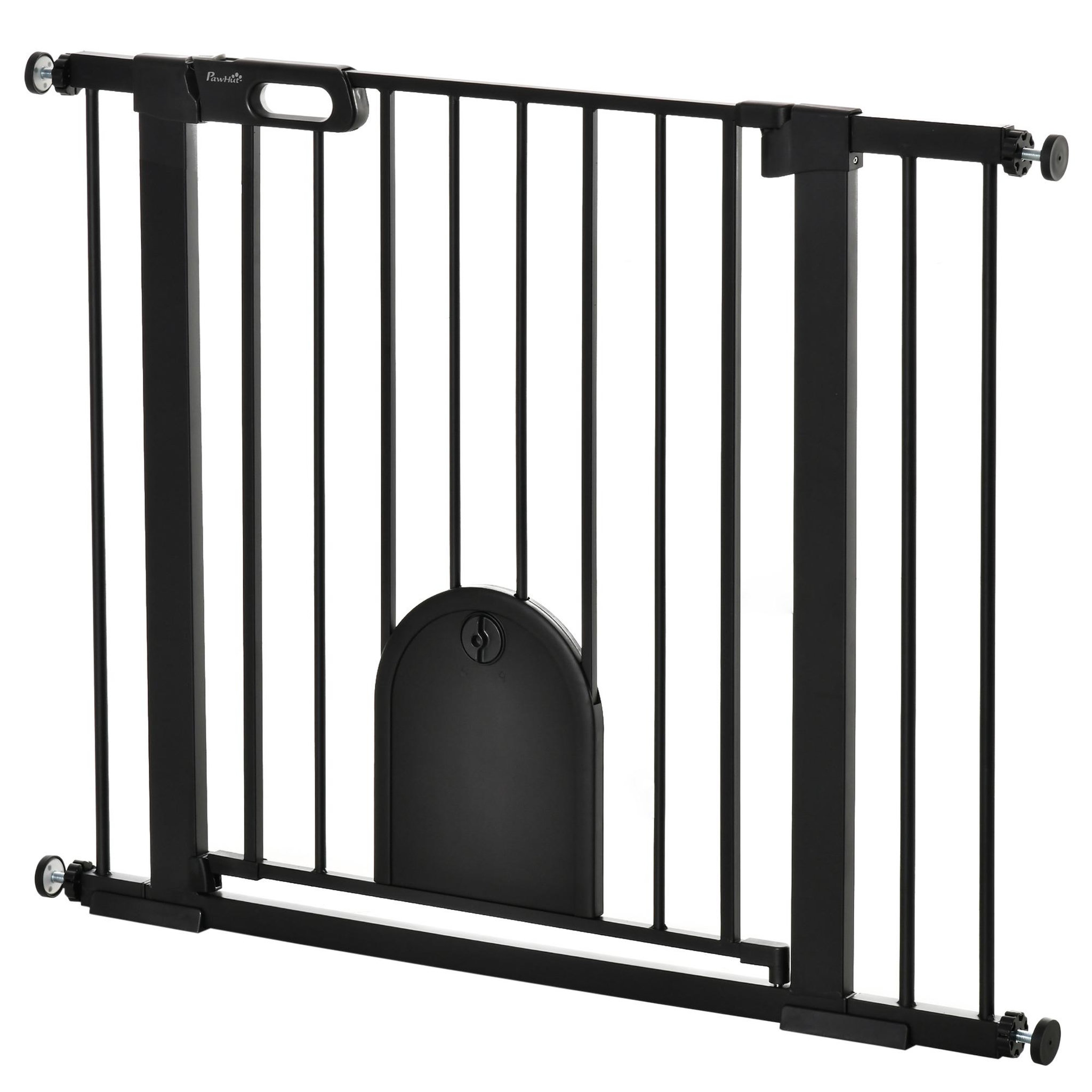 Voir la diapositive 5 : PAWHUT Barrière de sécurité chien h.76 cm - porte verrouillable - fixation par pression 75-103 cm - acier abs noir