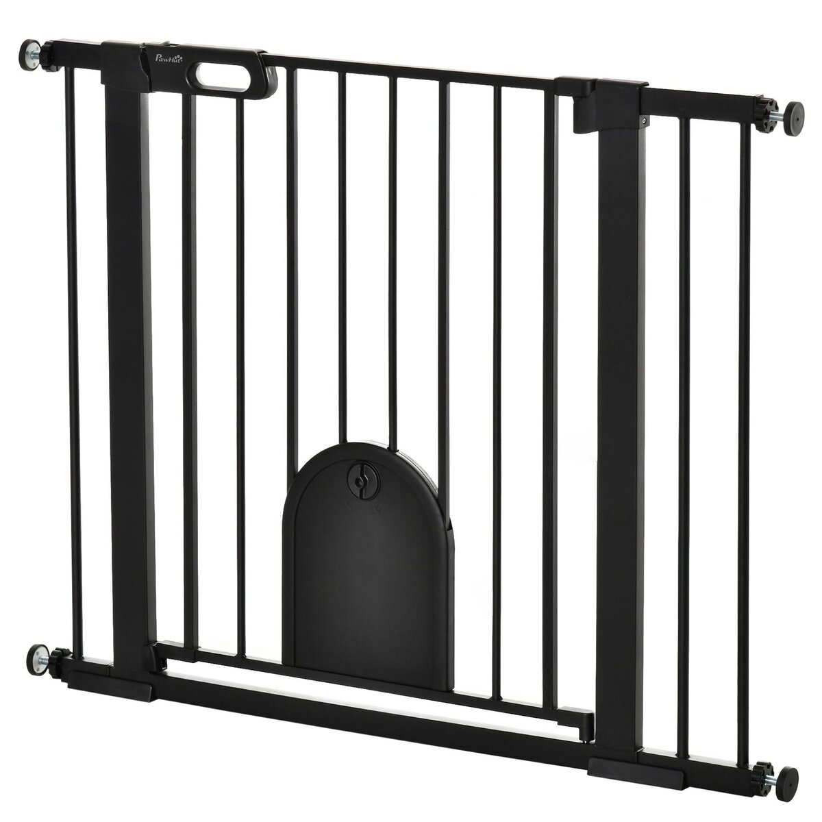 PAWHUT Barrière de sécurité chien H.76 cm - porte verrouillable - fixation par pression 75-103 cm - acier ABS noir
