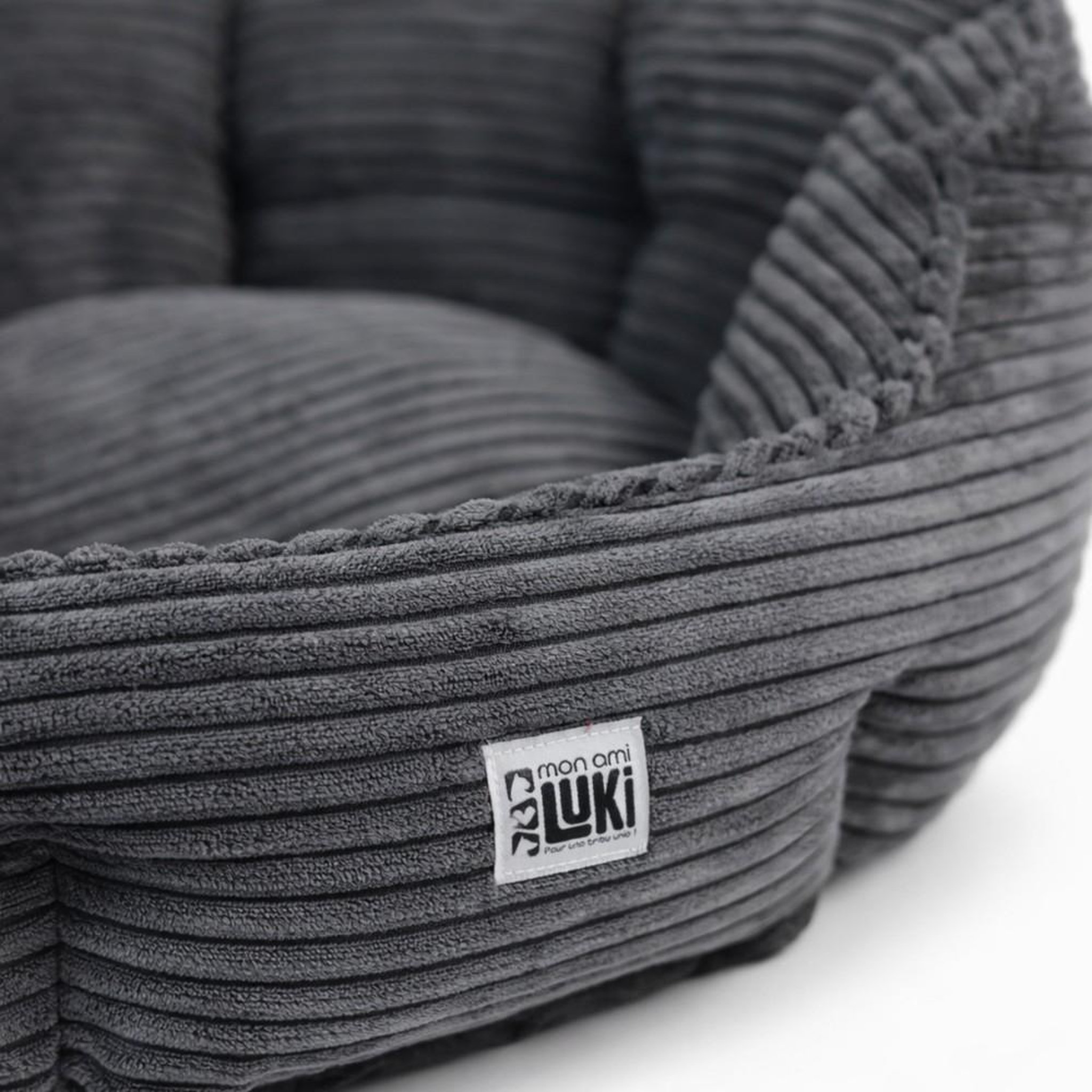 Voir la diapositive 4 : MON AMI LUKI Panier rond antiderapant velours cotele couleur gris pour chien
