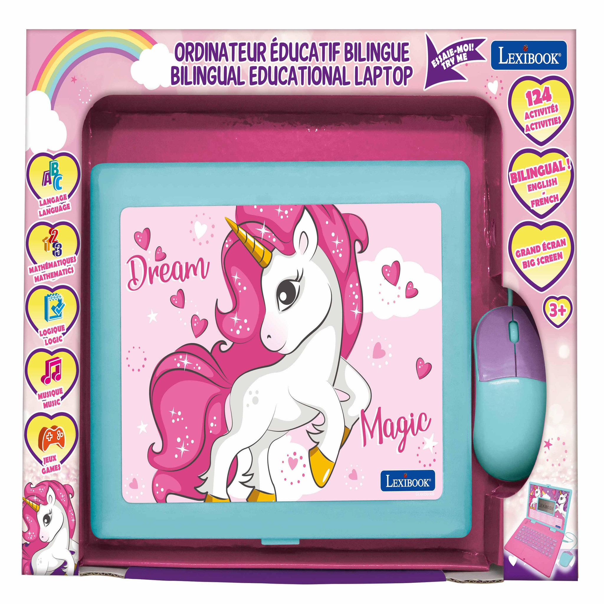 Voir la diapositive 3 : Lexibook Ordinateur éducatif bilingue avec 164 activités au design Licorne (EN/FR)