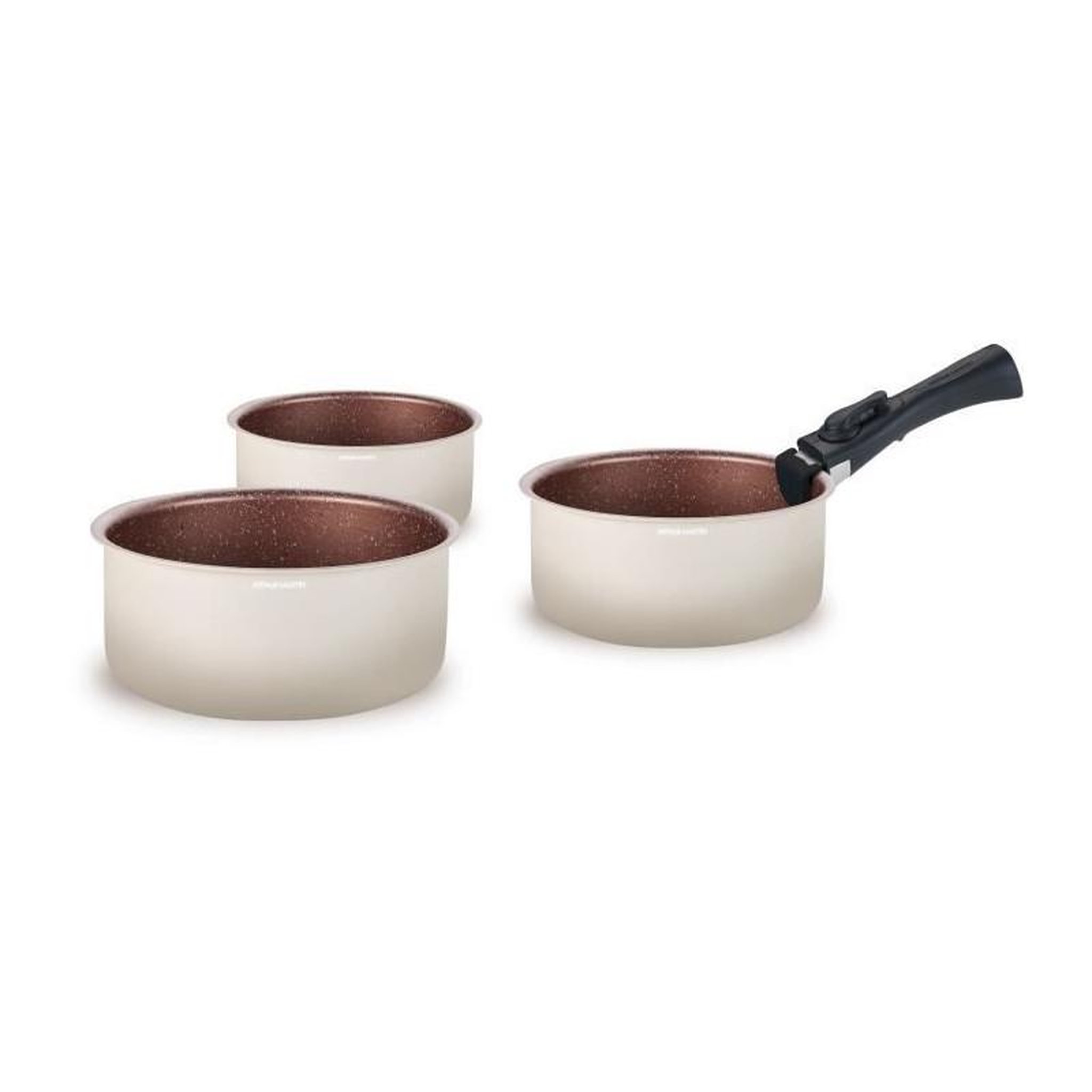 Voir la diapositive 2 : Arthur Martin Batterie de cuisine - Tous feux dont induction - ARTHUR MARTIN - AM2655 - Set de 3 casseroles -16-18-20 cm + 1 poignée amovible