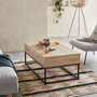 Voir la diapositive 2 : SWEEEK Table basse. loft. 1 plateau relevable. deux espaces de rangement. L 100 cm x l 55 cm x H 40.5 cm