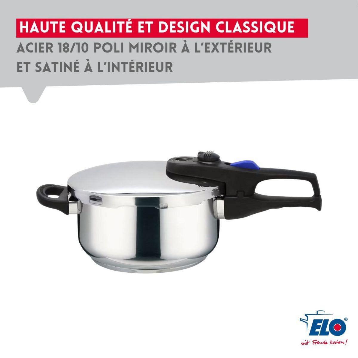ELO Autocuiseur vapeur en acier inoxydable 18/10 22 cm 4 litres Elo Praktika