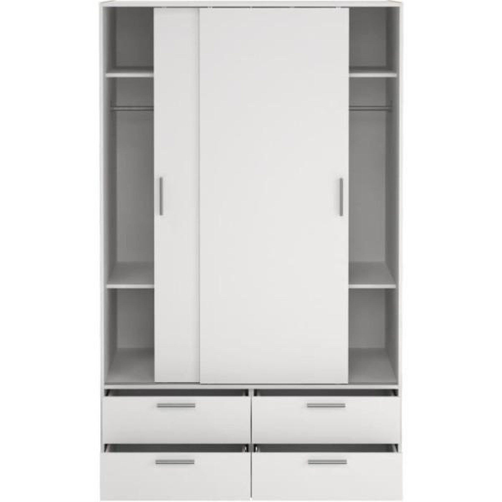Voir la diapositive 5 : MARKET24 Armoire - Blanc mat - 2 portes coulissantes - 4 tiroirs - L121,2 x P60,25 x H200 cm - ONTARIO