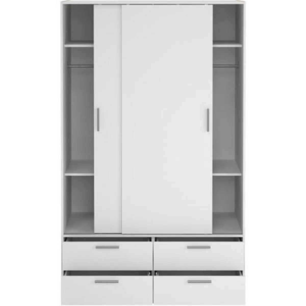 MARKET24 Armoire - Blanc mat - 2 portes coulissantes - 4 tiroirs - L121,2 x P60,25 x H200 cm - ONTARIO