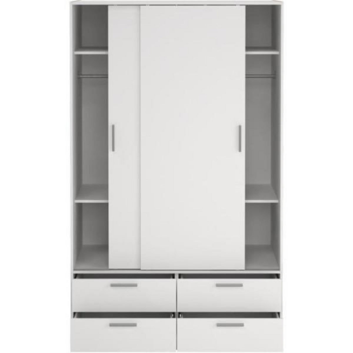 MARKET24 Armoire - Blanc mat - 2 portes coulissantes - 4 tiroirs - L121,2 x P60,25 x H200 cm - ONTARIO