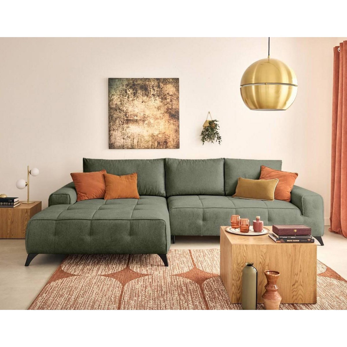 BEST MOBILIER Rimini - canapé d'angle gauche 4 places convertible avec coffre en tissu texturé