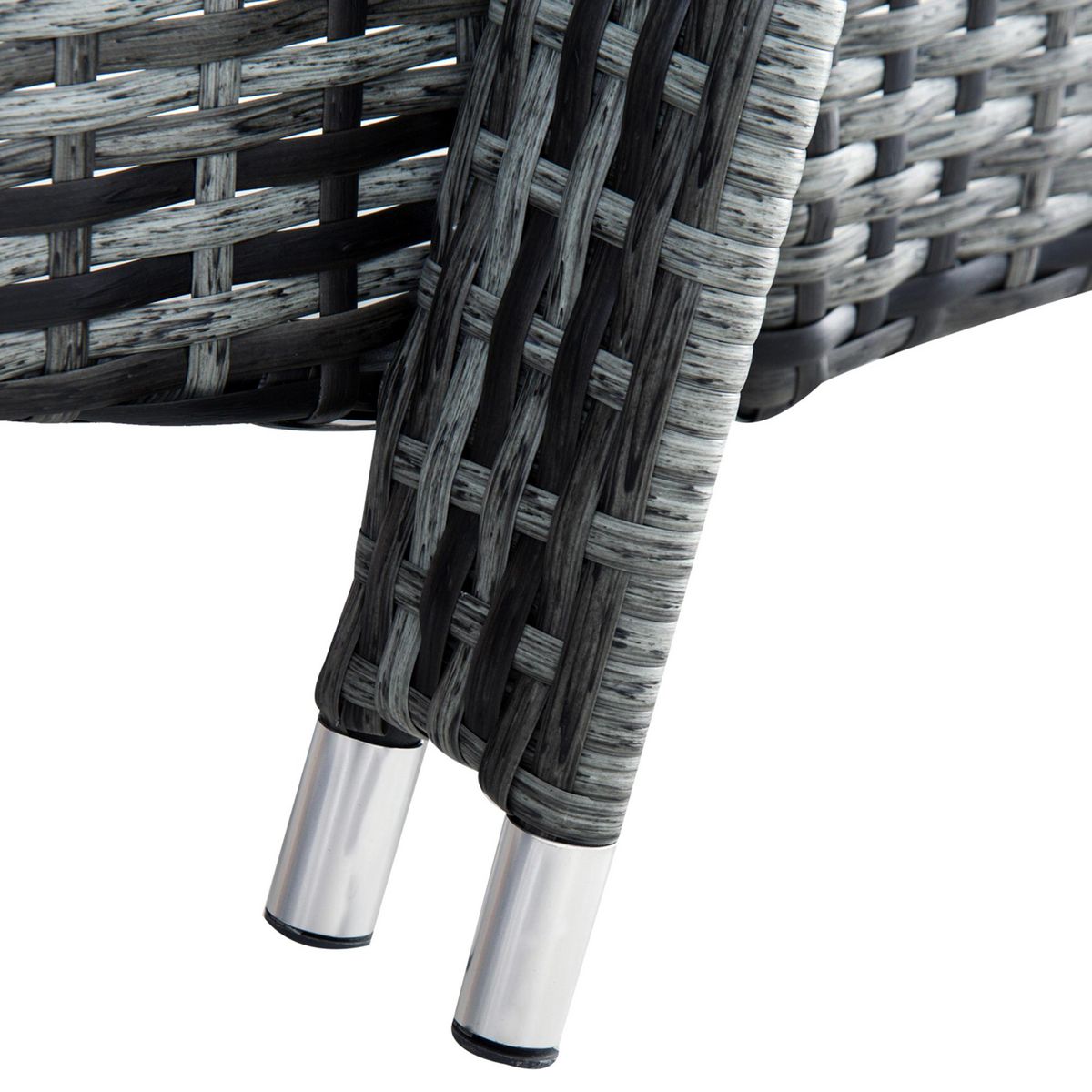 OUTSUNNY Lot de 2 bains de soleil inclinables tout confort avec table d'appoint résine tressée gris