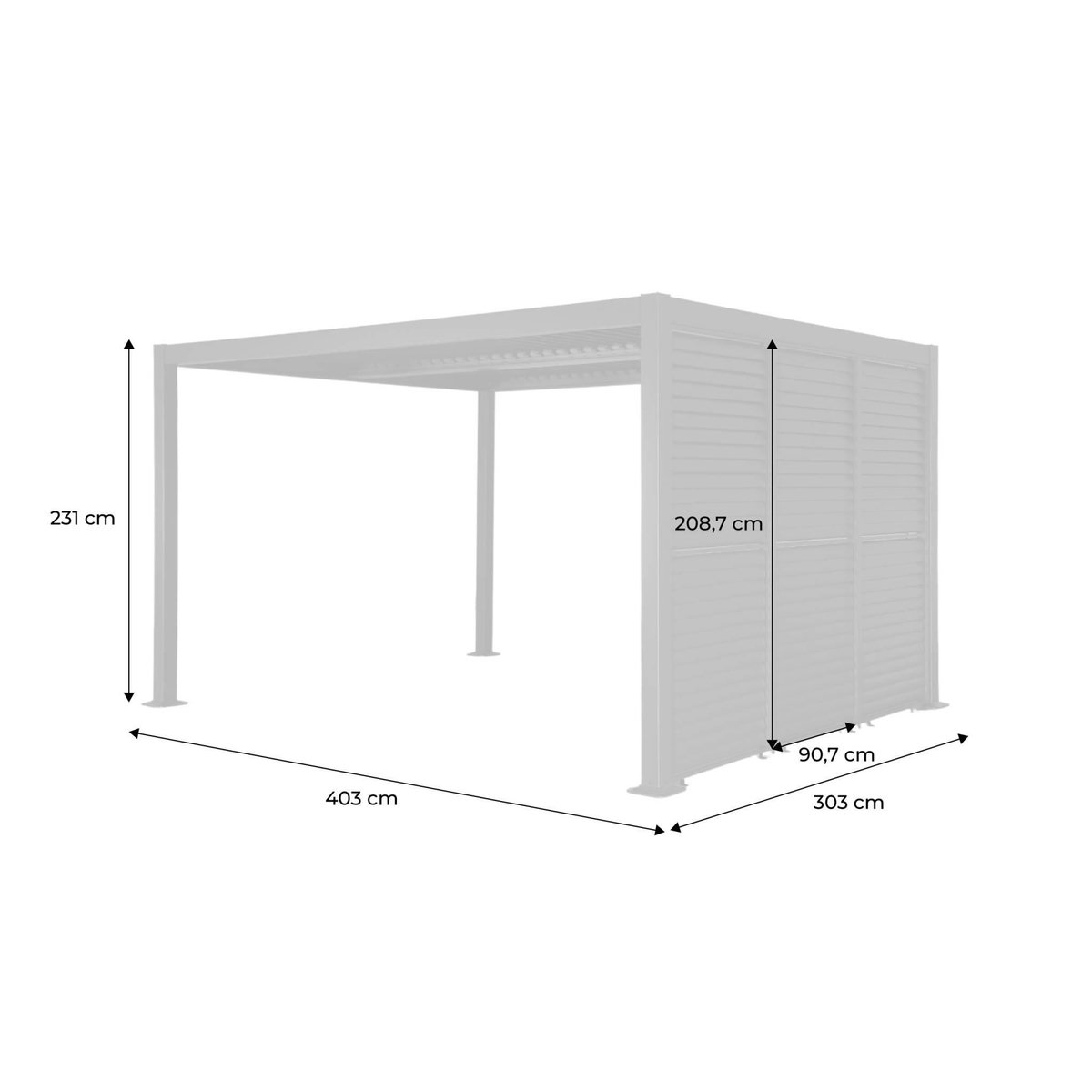 SWEEEK Pergola bioclimatique aluminium et acier 4x3m + 3 persiennes 100cm à lames orientables anthracite Palace