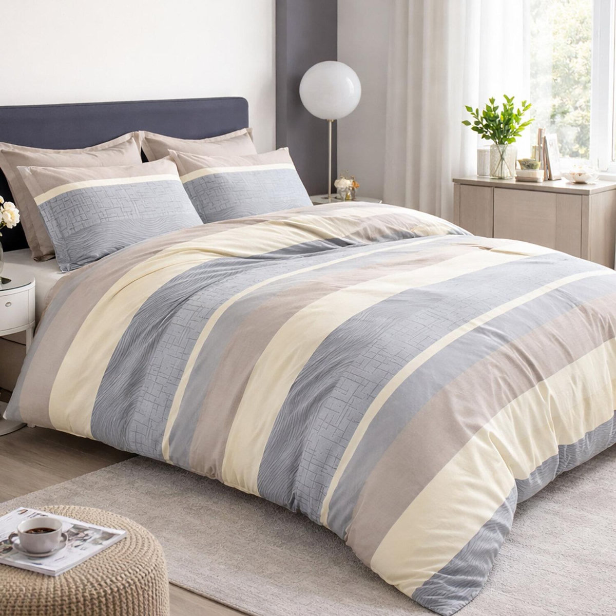 Home collection Parure housse de couette 3 pcs 240x220 cm en percale de coton 80 fils Orly