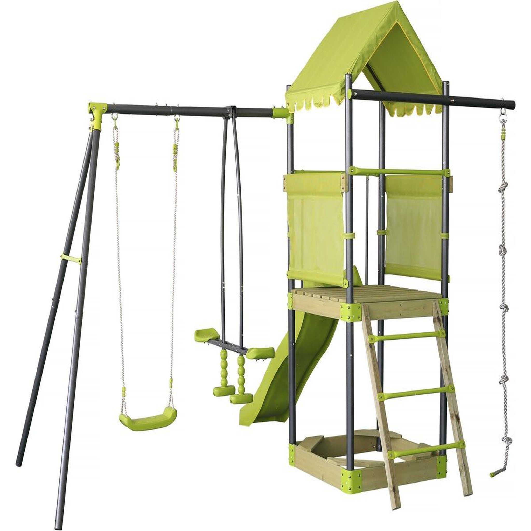 Habitat et Jardin Aire de jeu portique en métal avec toboggan et bac a sable  sohane   - vert