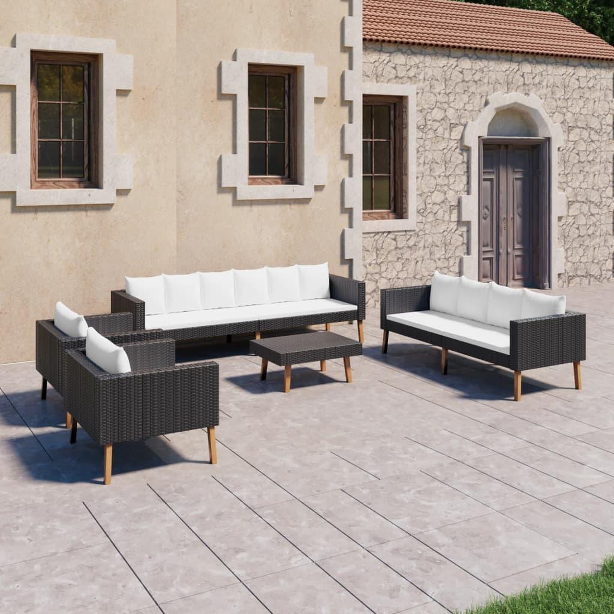Voir la diapositive 1 : VIDAXL Salon de jardin 5 pcs avec coussins resine tressee noir